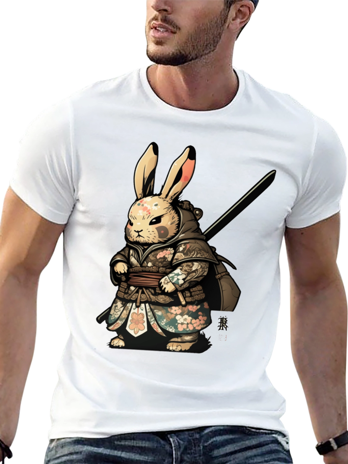 Black Samurai Rabbit Graphic Tee - Unique Design view 13