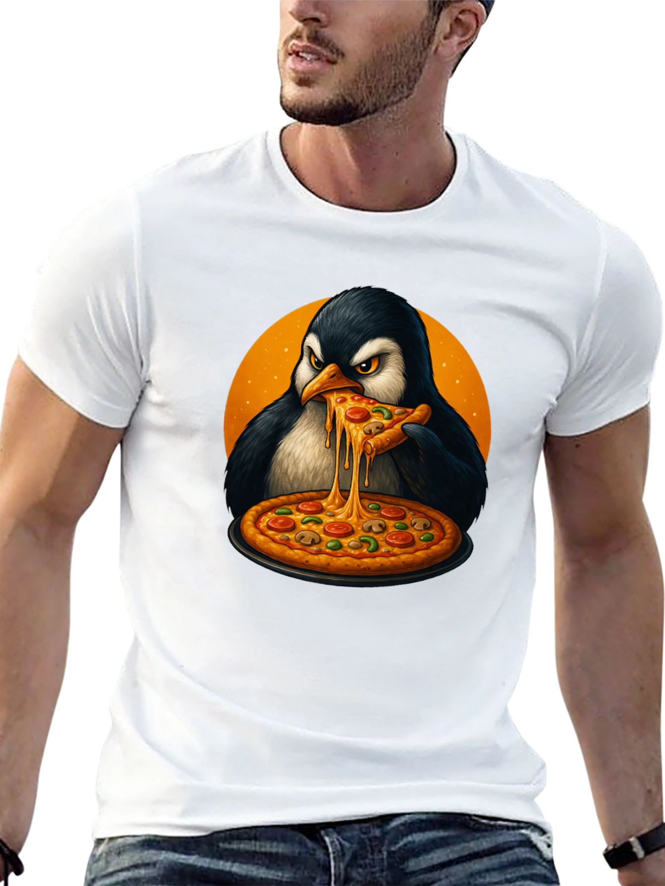 Black Penguin Pizza Lover T-Shirt - Cool Graphic Tee view 13