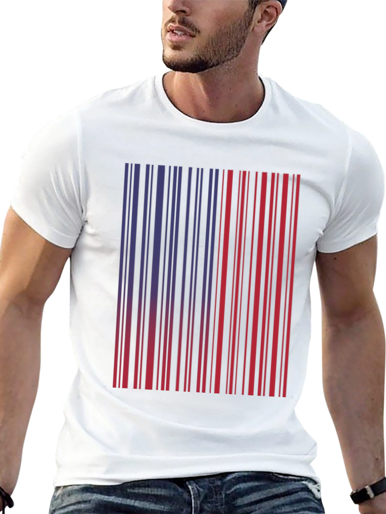 Black Barcode Graphic Tee - Unique Red & Blue Design view 13