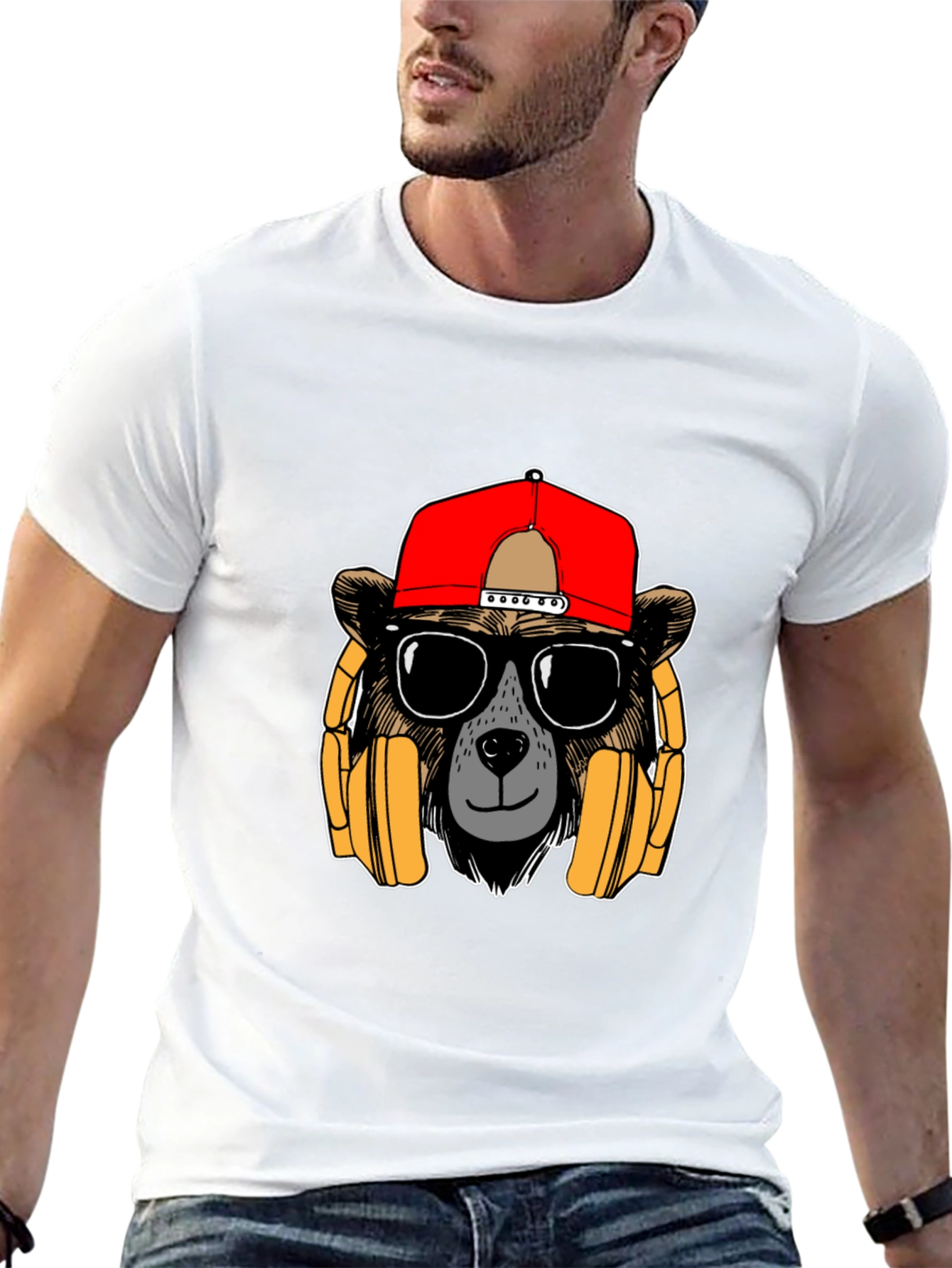 Black Bear with Headphones Graphic T-Shirt view 13