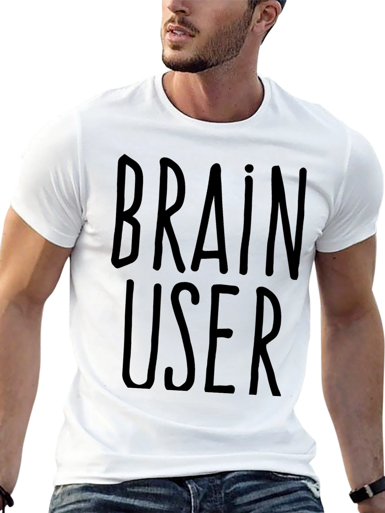 Black Brain User Graphic Tee - Black Crew Neck T-Shirt view 13