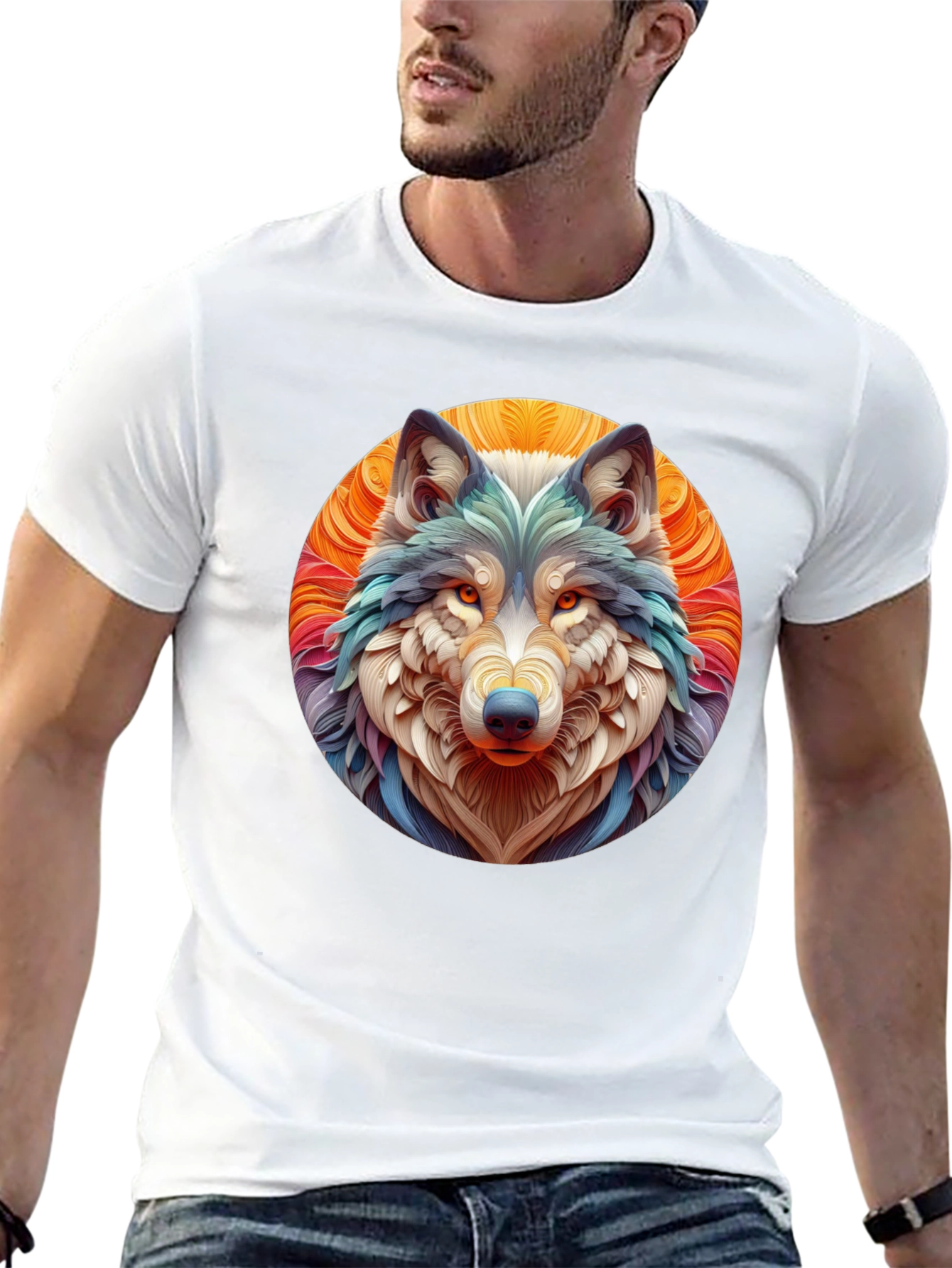 Black Wolf Art Graphic Tee - Black Cotton T-Shirt view 13