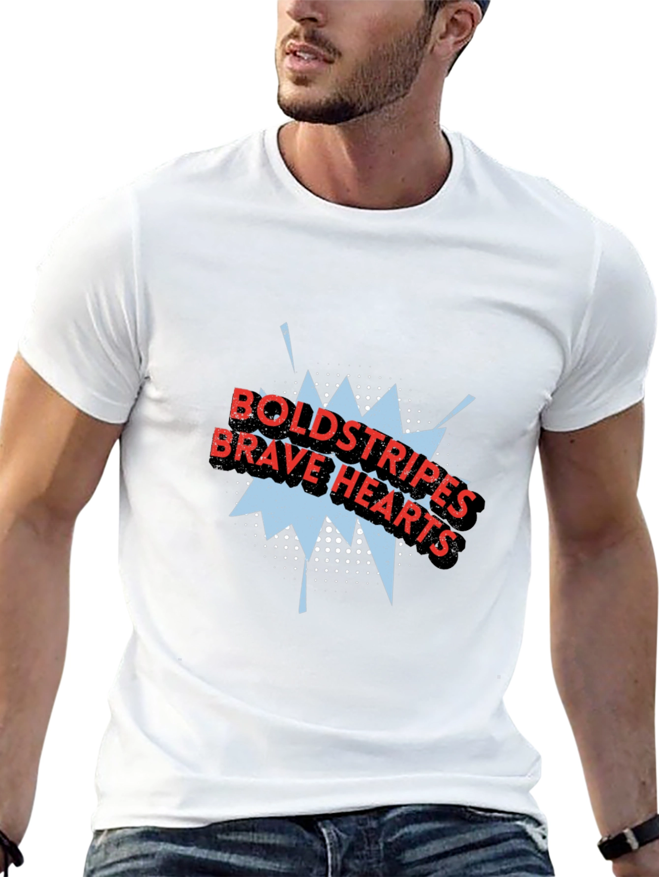 Black Bold Stripes Brave Hearts Graphic Tee view 13