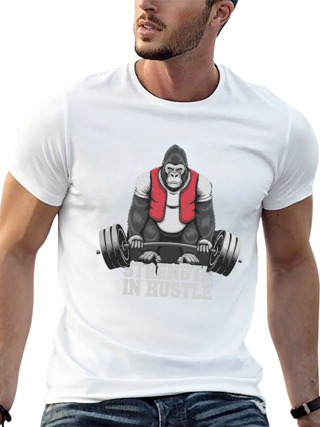 Black Strength in Hustle Gorilla Gym T-Shirt view 13