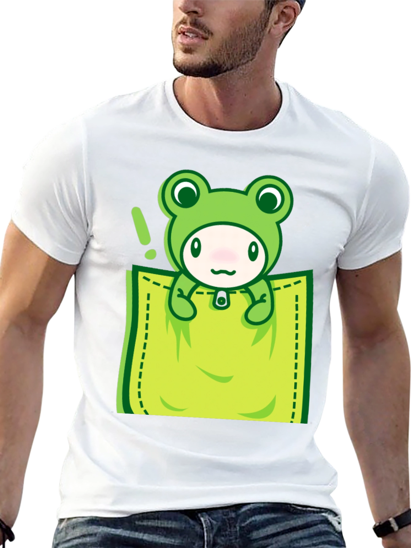 Black Cute Frog Pocket T-Shirt - Fun Graphic Tee view 13