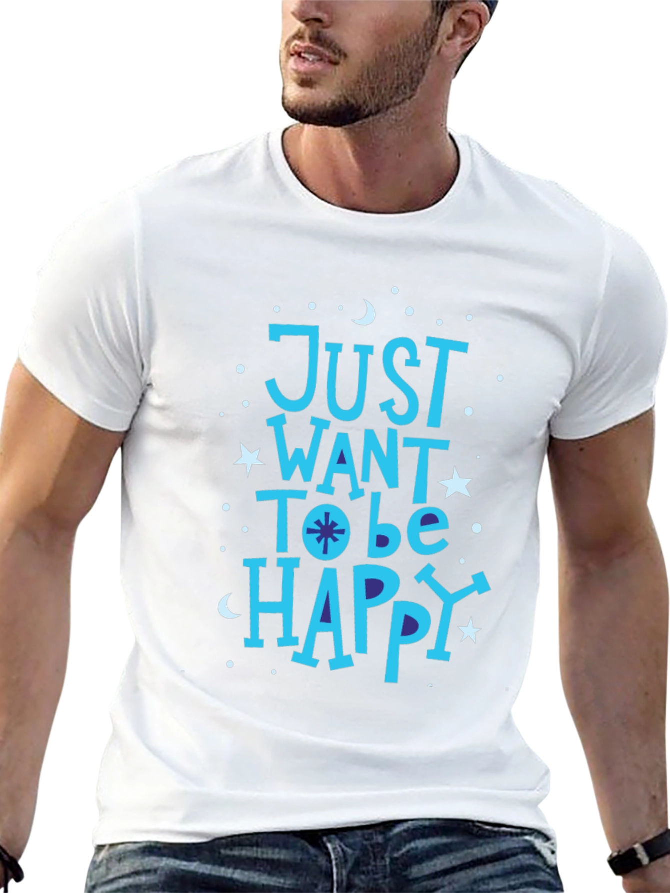 Black Just Want To Be Happy Graphic T-Shirt view 13