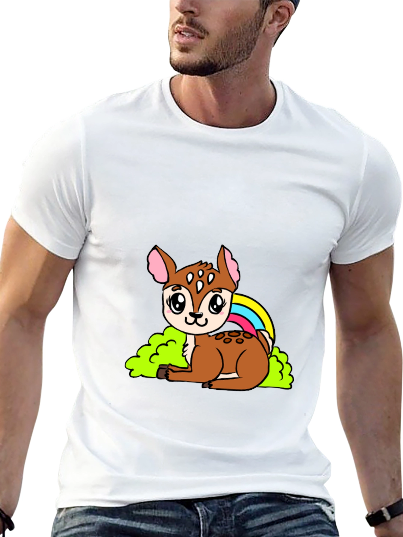 Black Cute Deer Cartoon Graphic Black T-Shirt view 13