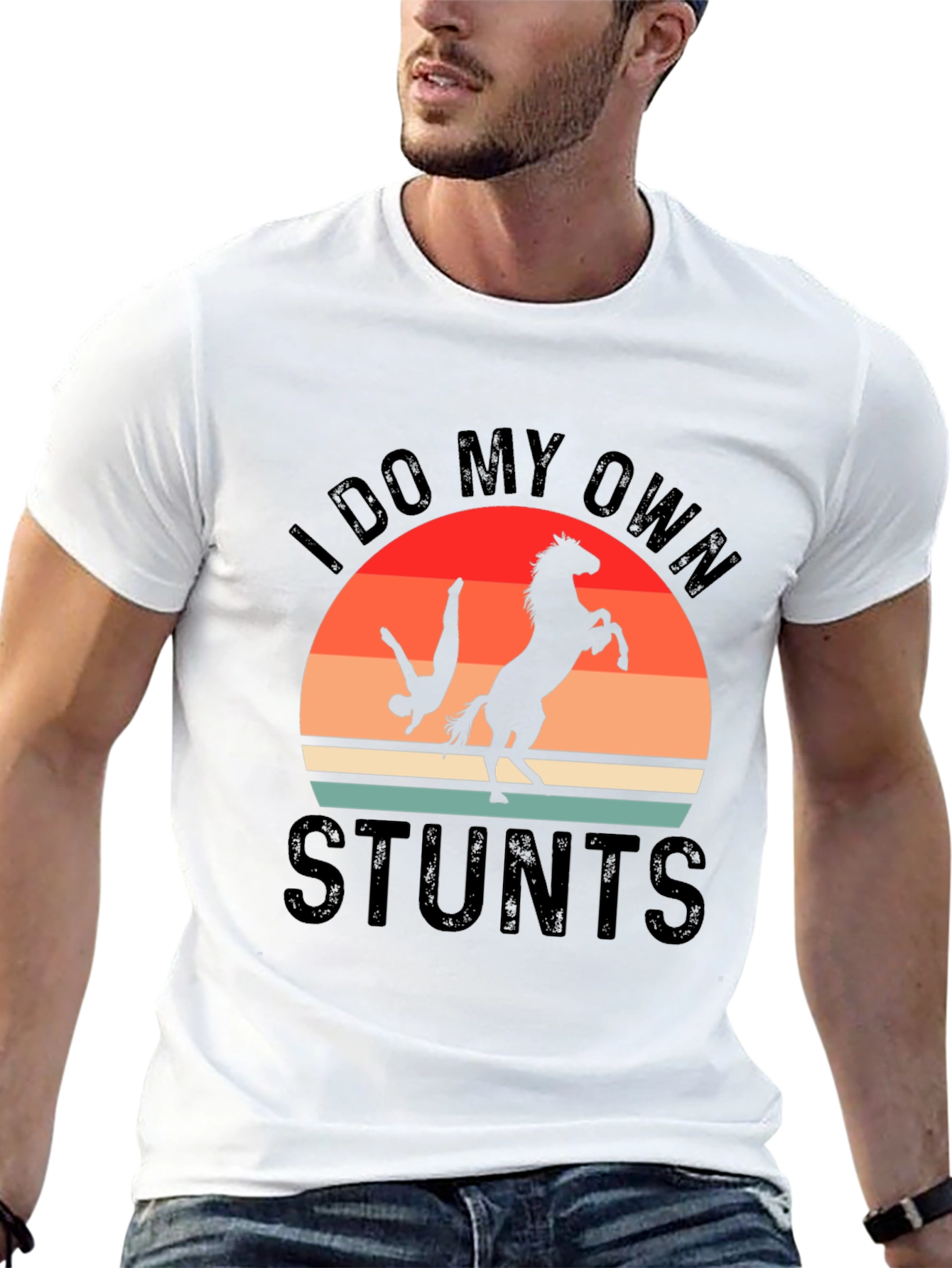Black I Do My Own Stunts T-Shirt Horse Riding Funny Gift view 13