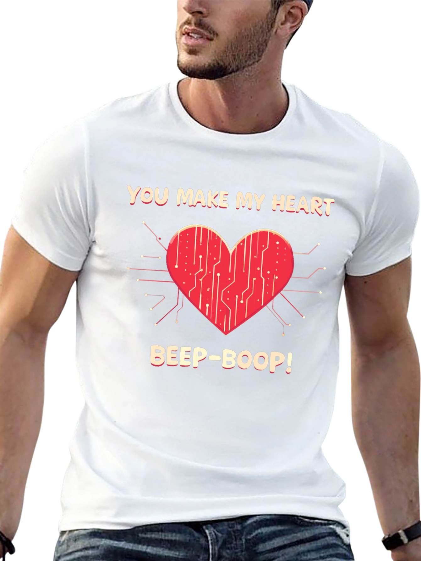 Black You Make My Heart Beep Boop Valentine's Day T-Shirt view 13