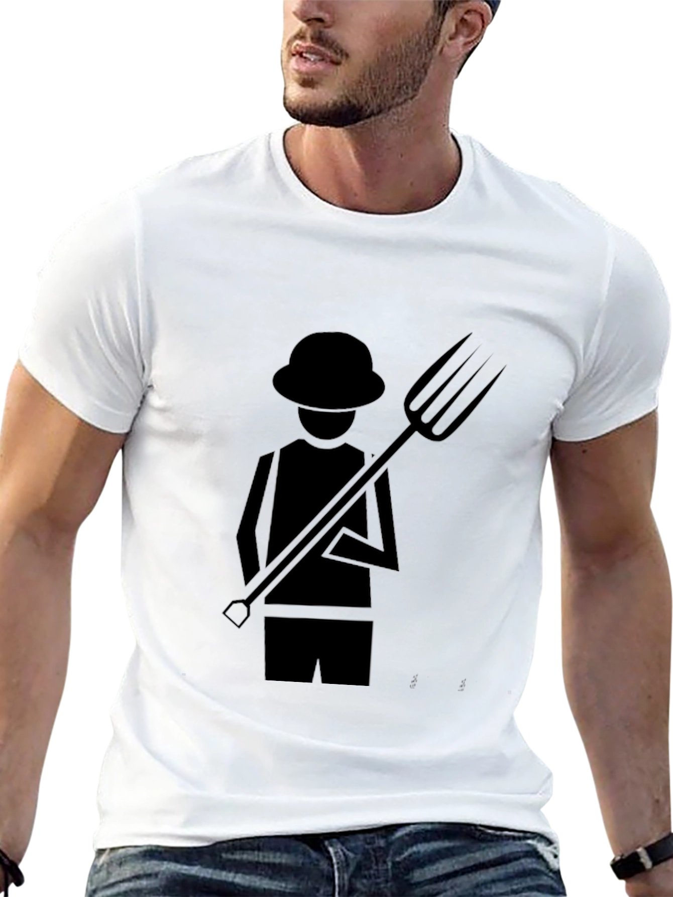 Black Farmer Graphic T-Shirt - Black Cotton Tee view 13