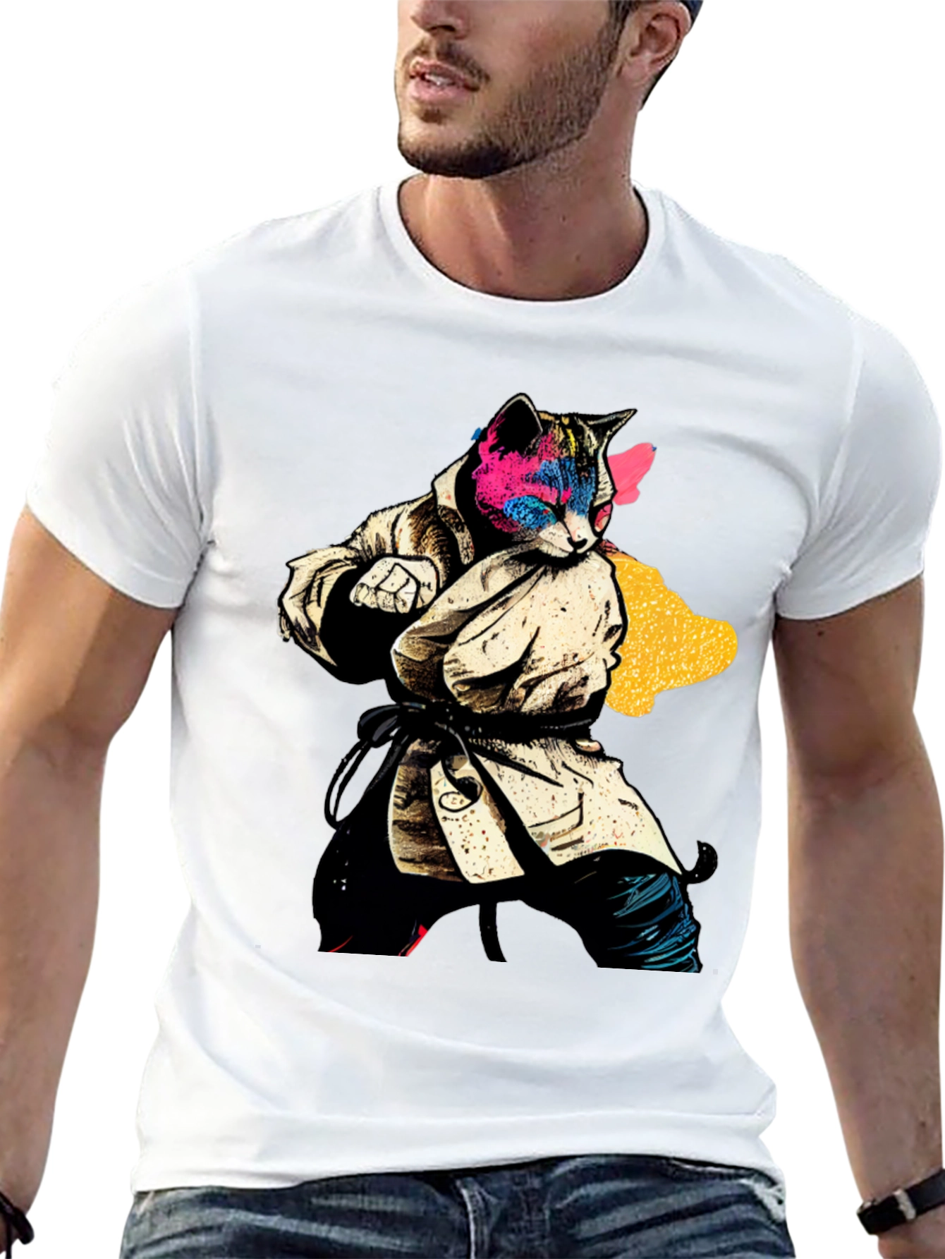Black Karate Cat T-Shirt - Unique Graphic Tee view 13