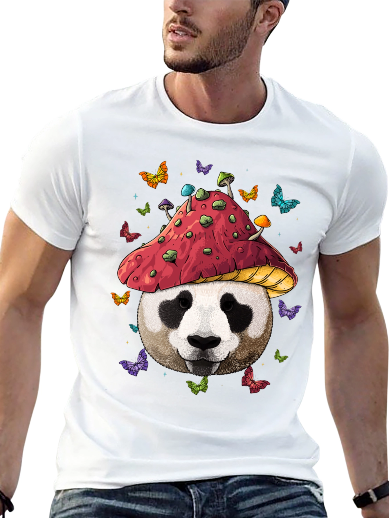 Black Panda Mushroom T-Shirt - Whimsical Graphic Tee view 13