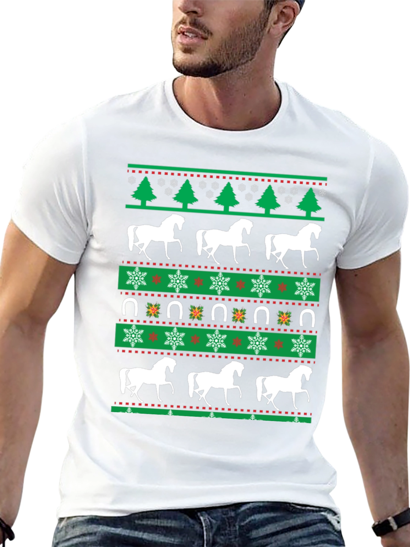 Black Horse Christmas T-Shirt: Holiday Equestrian Style view 13