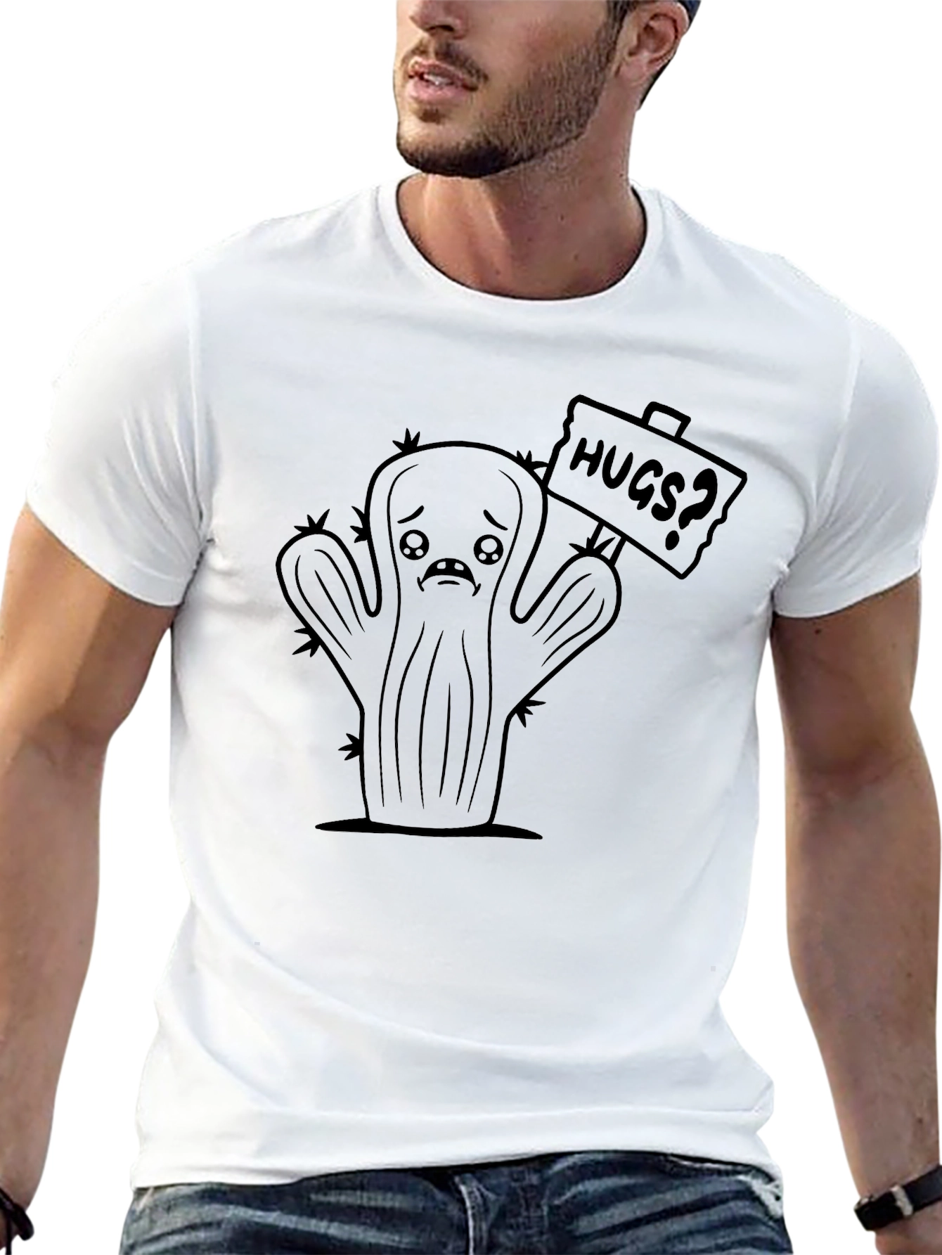 Black Sad Cactus Hugs? Black T-Shirt view 13