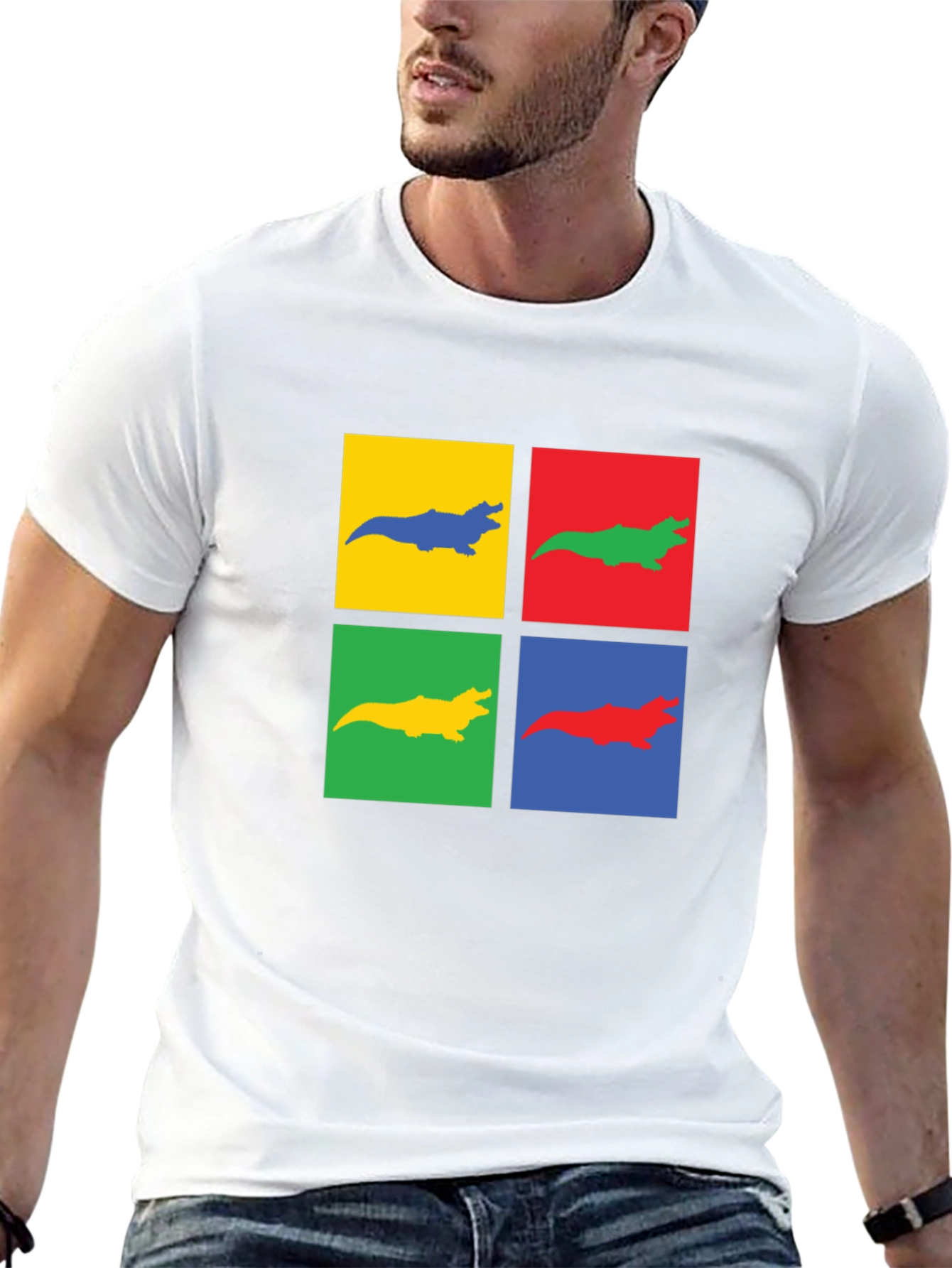 Black Pop Art Alligator Print Black T-Shirt view 13