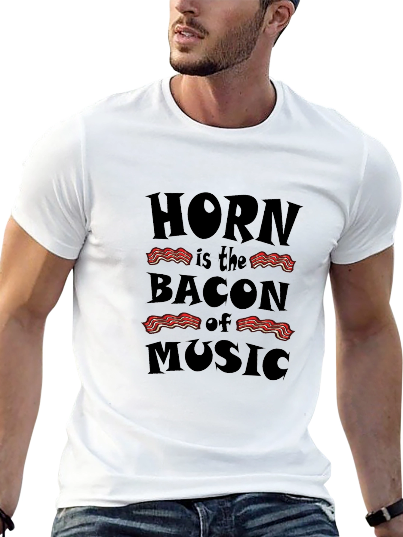 Black Horn is the Bacon of Music Black T-Shirt view 13