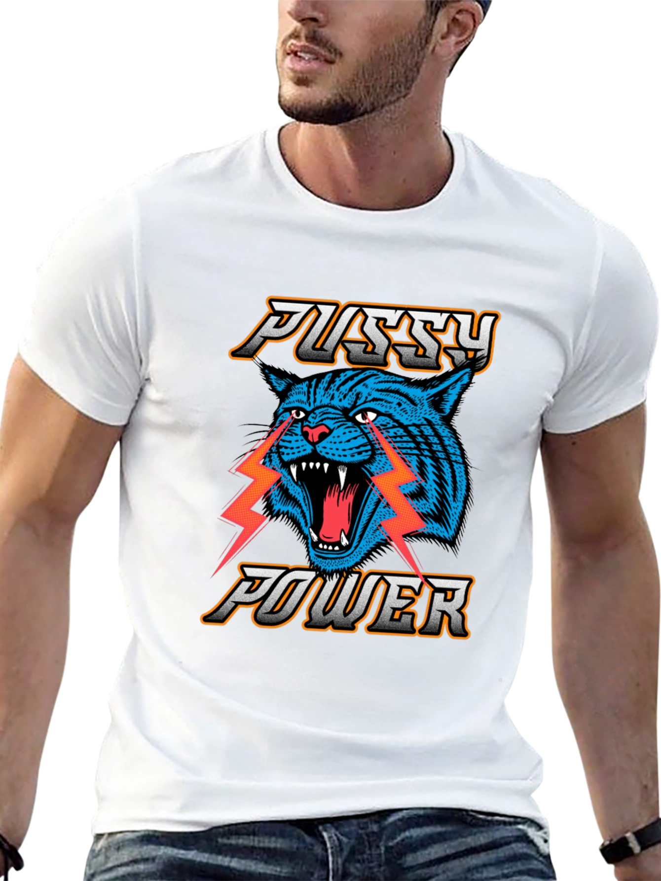 Black Pussy Power Graphic Tee - Blue Cat Lightning view 13