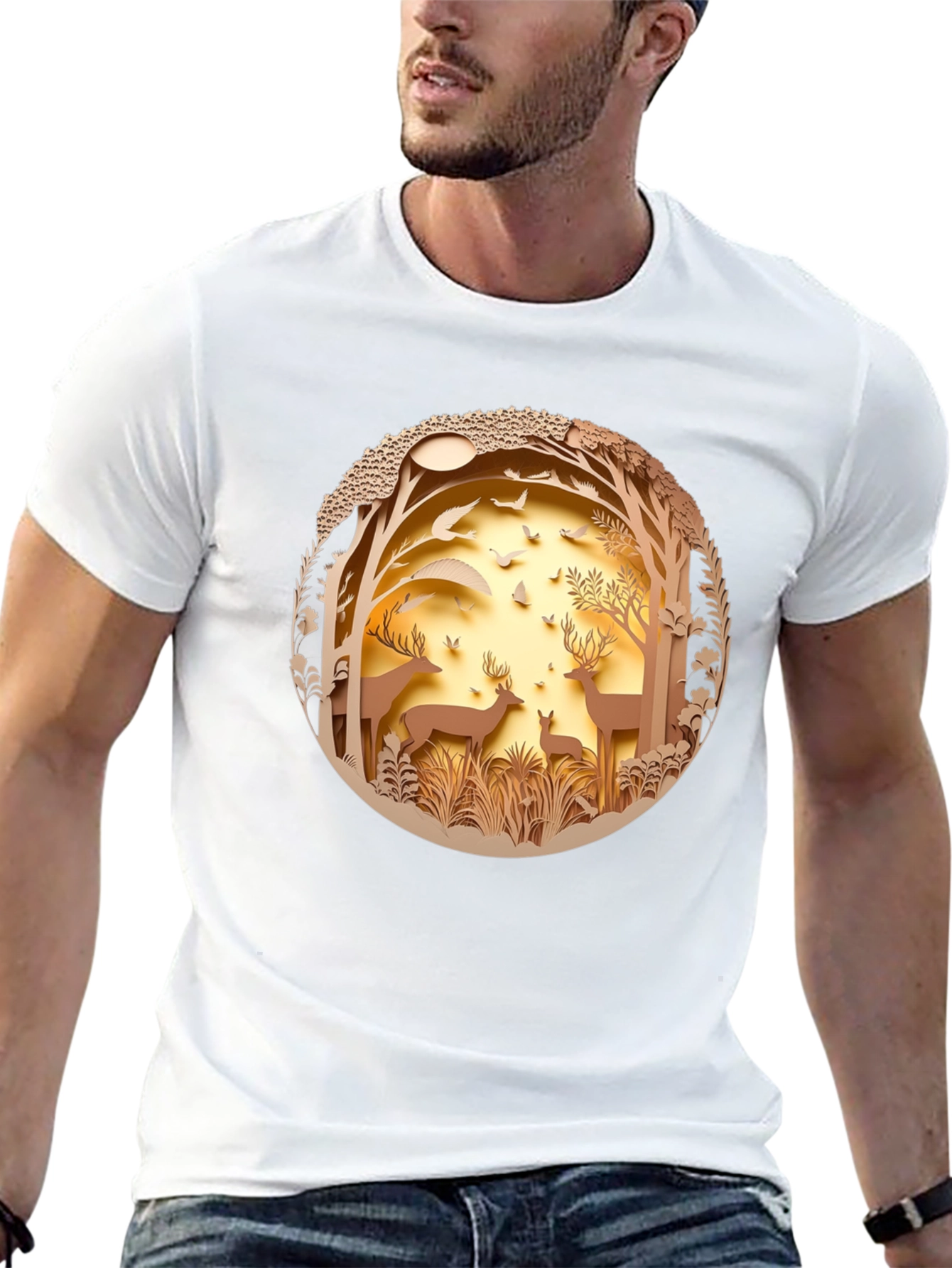 Black Nature Deer Graphic Black T-Shirt view 13