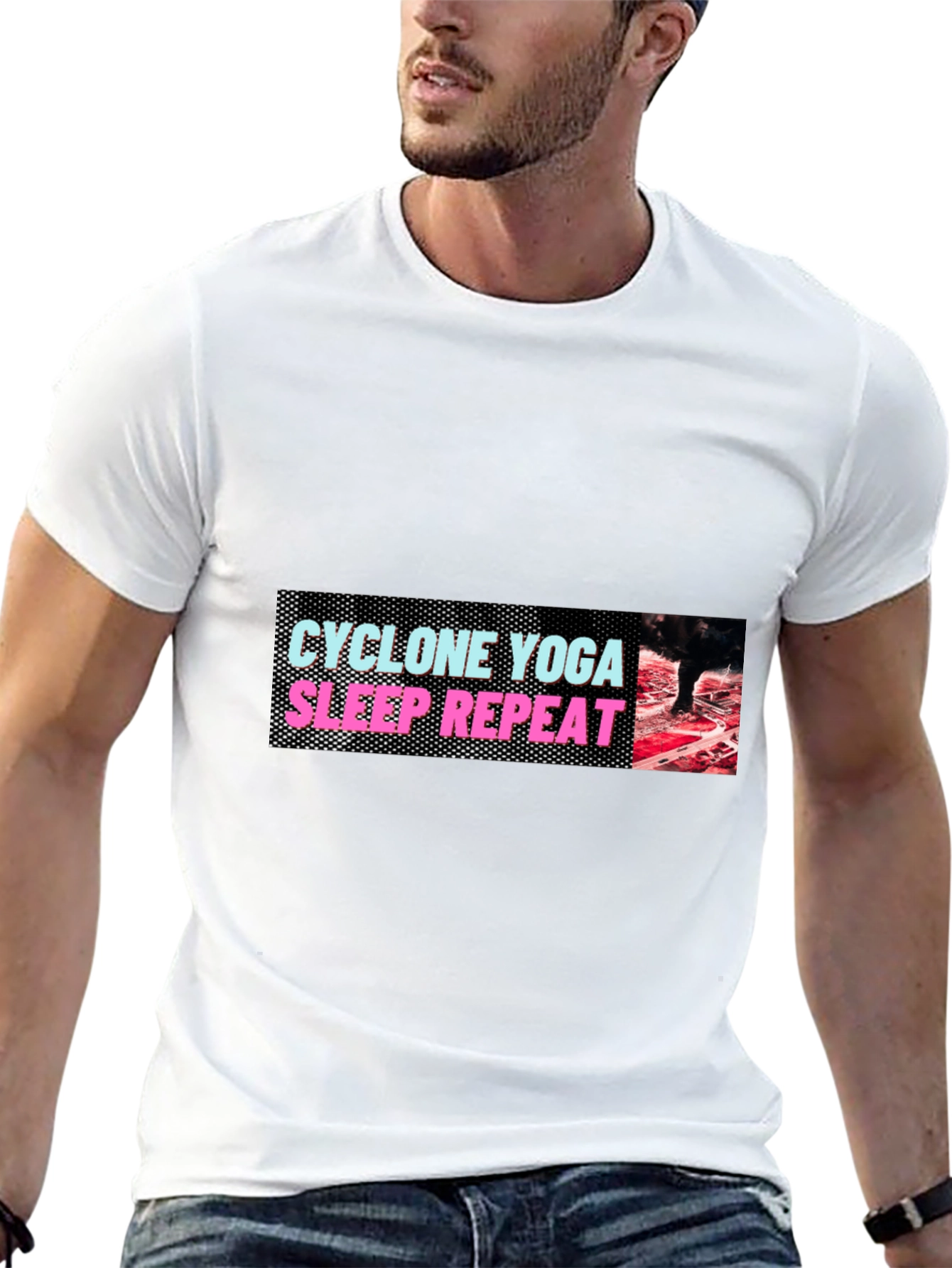 Black Men's 'Cyclone Yoga Sleep Repeat' Graphic Tee view 13