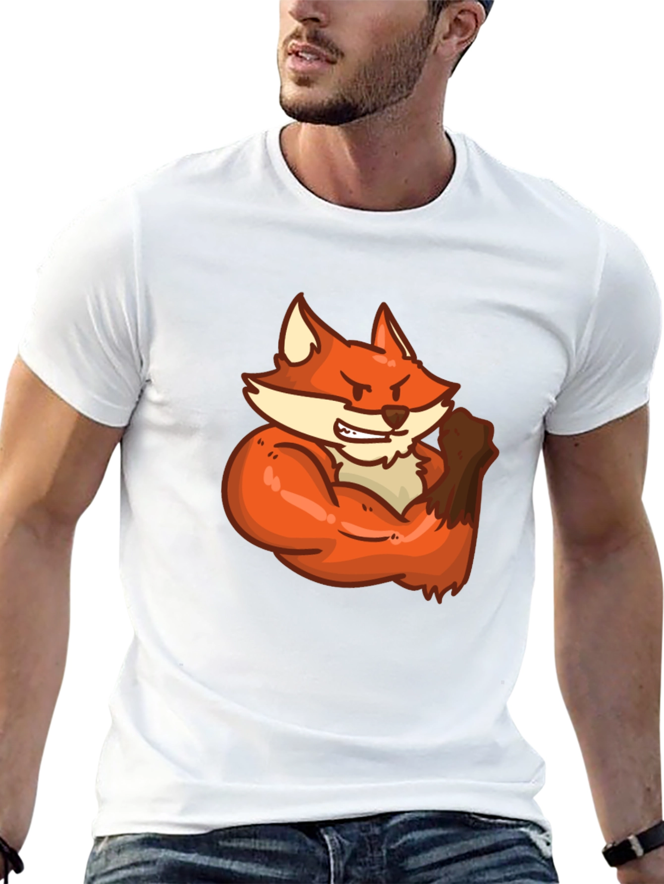Black Black T-Shirt with Muscular Fox Graphic view 13