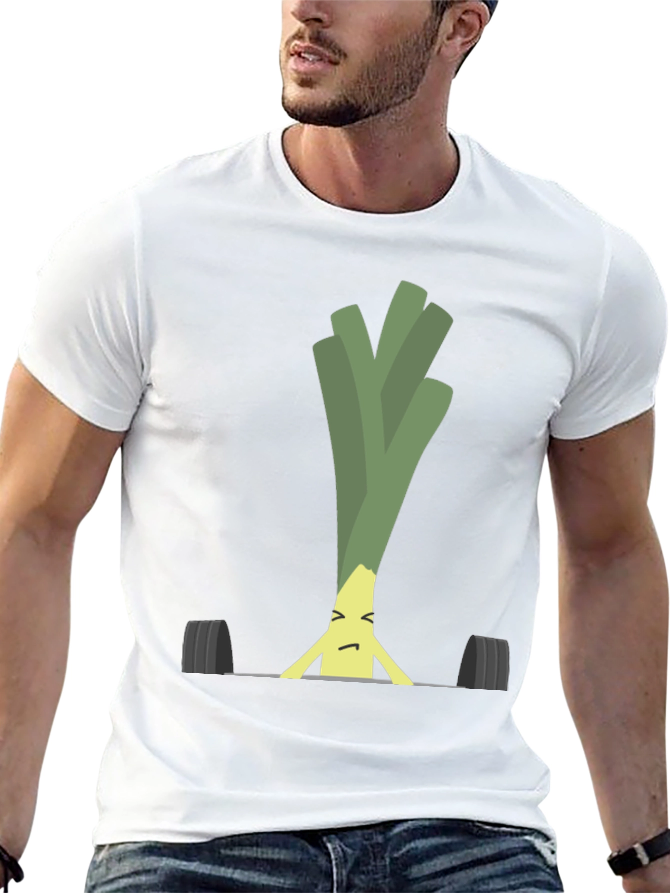 Black Funny Leek Lifting Weights Graphic Tee view 13