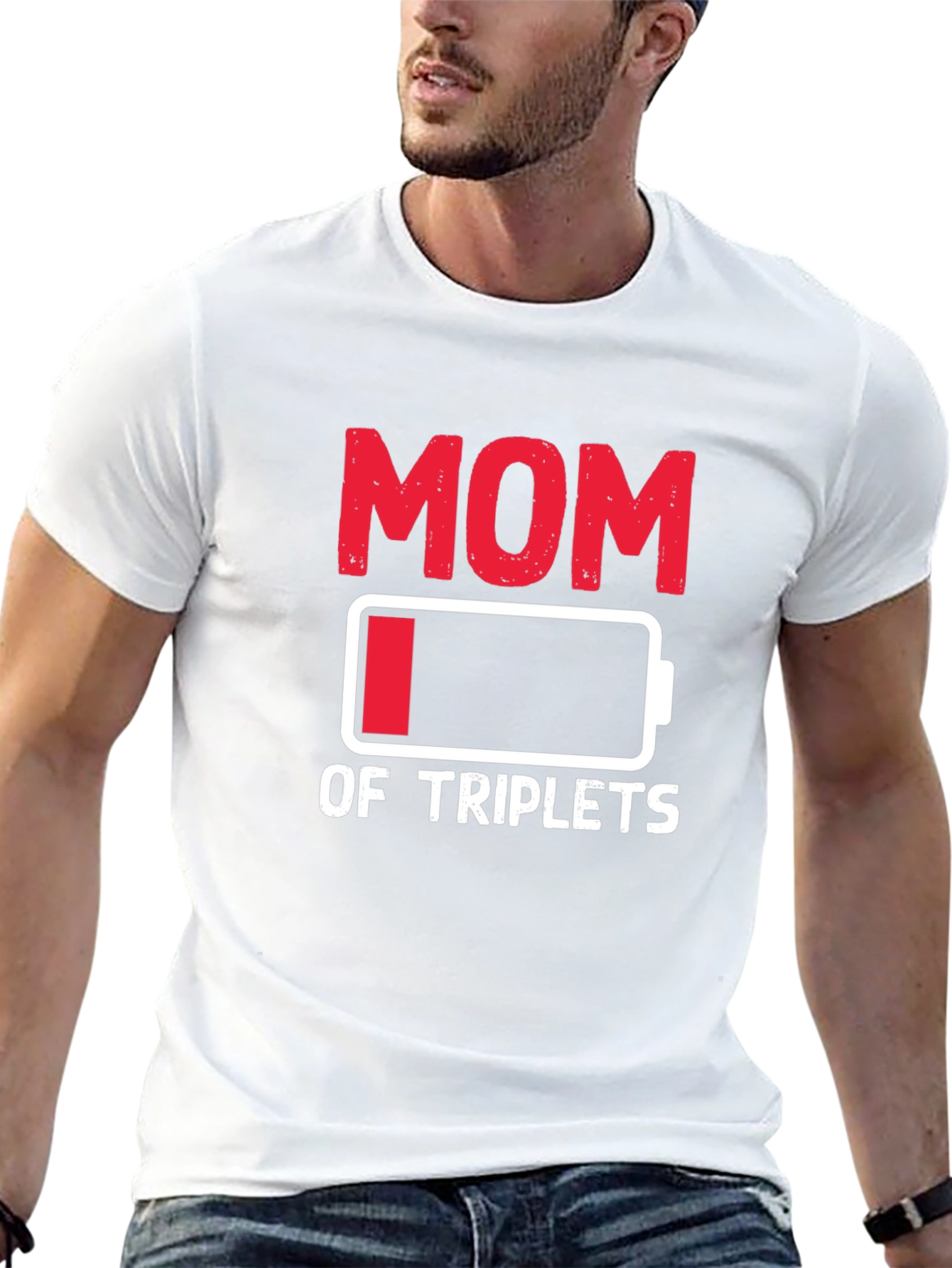 Black Funny Mom of Triplets Low Battery T-Shirt view 13