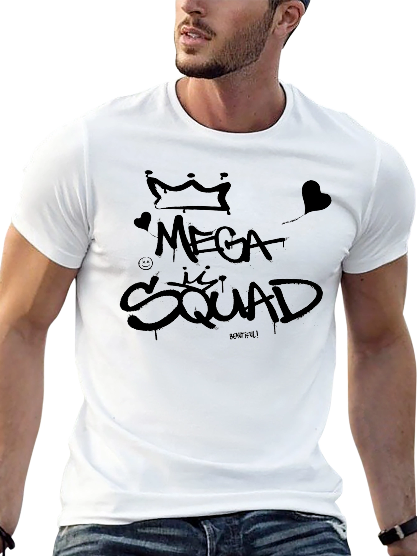 Black Mega Squad Graphic Tee - Black Cotton T-Shirt view 13