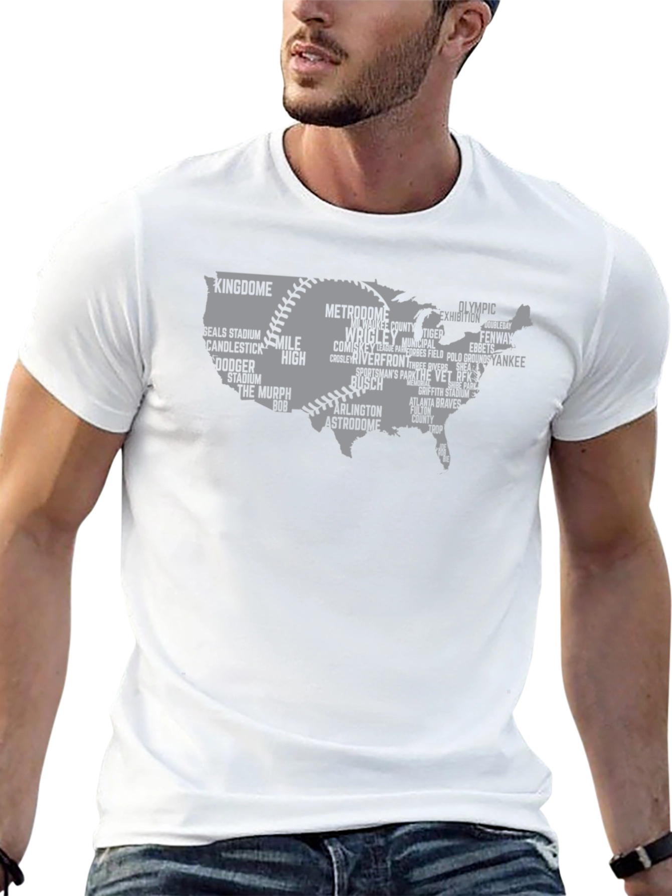 Black Baseball Stadium USA Map T-Shirt view 13
