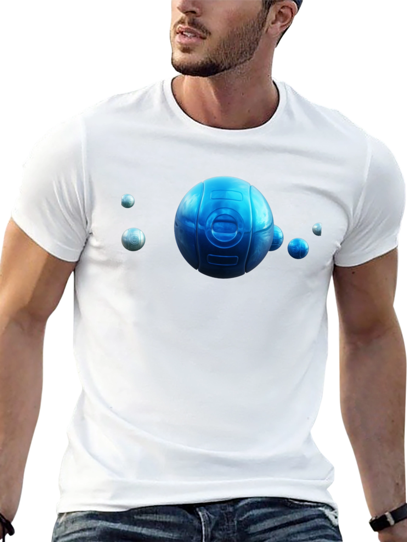 Black Blue Orb Graphic T-Shirt - Unique Design, Casual Wear view 13