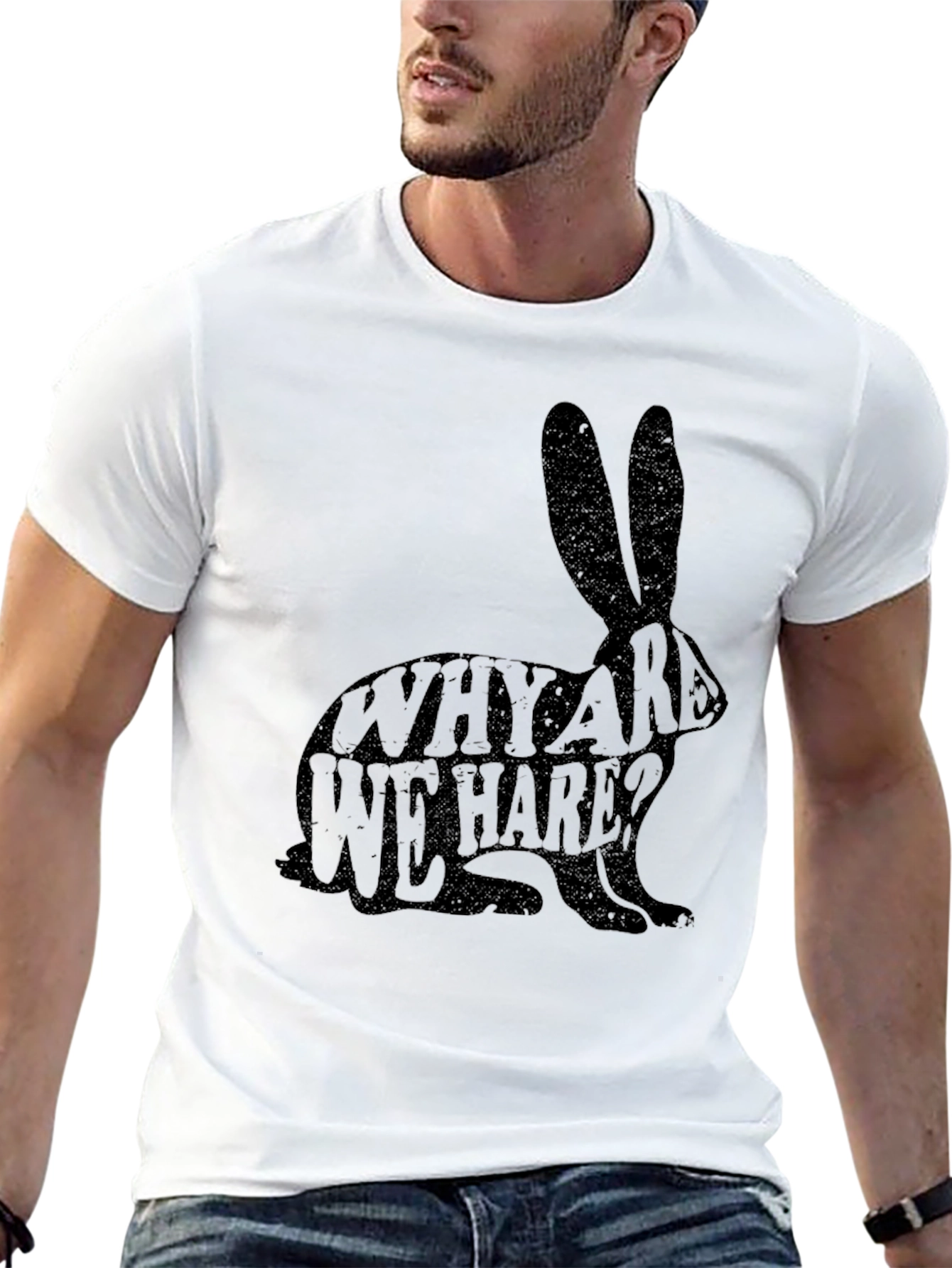 Black Why Are We Hare? Novelty Black T-Shirt view 13