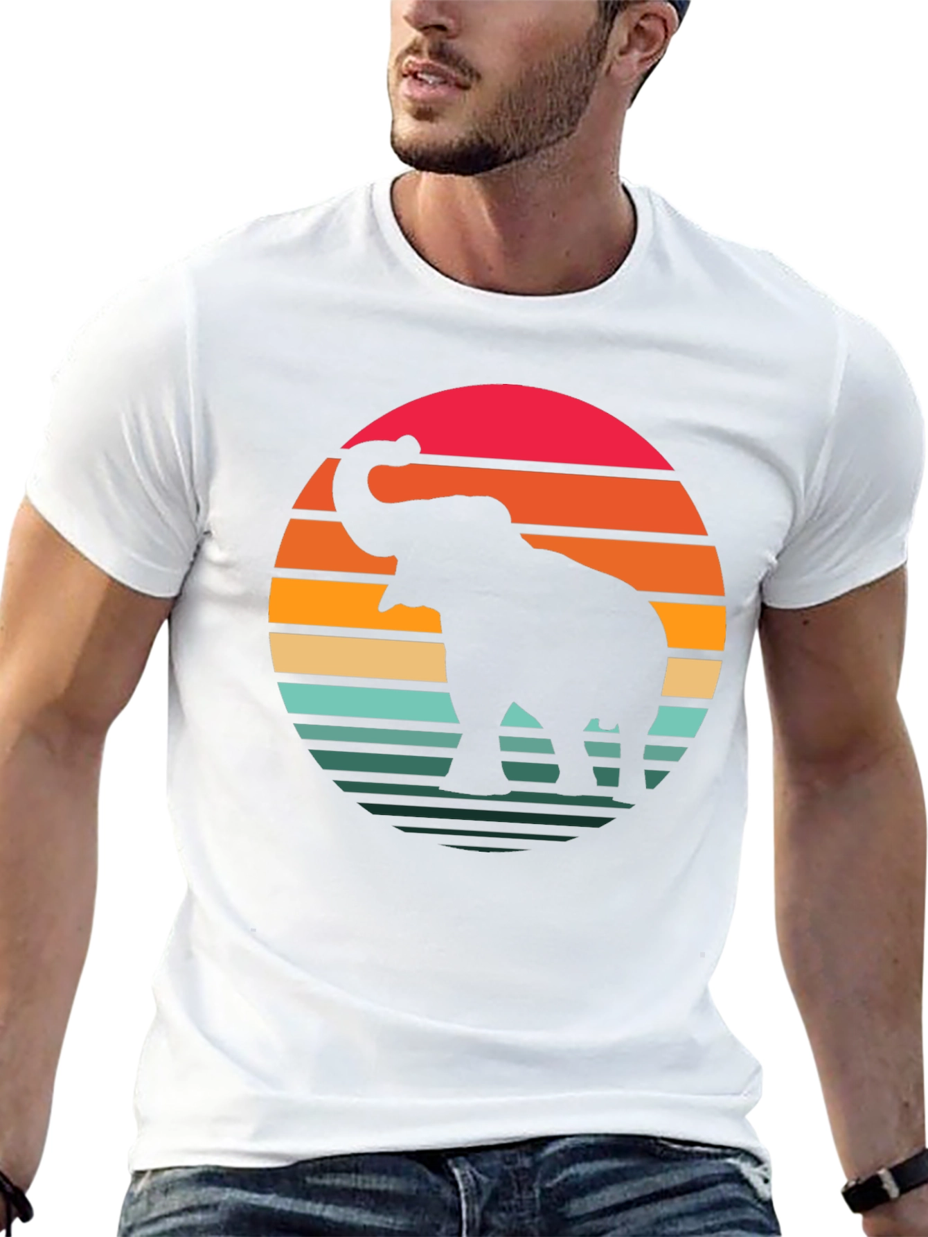 Black Retro Elephant Sunset Graphic Tee - Black Cotton Blend Shirt view 13