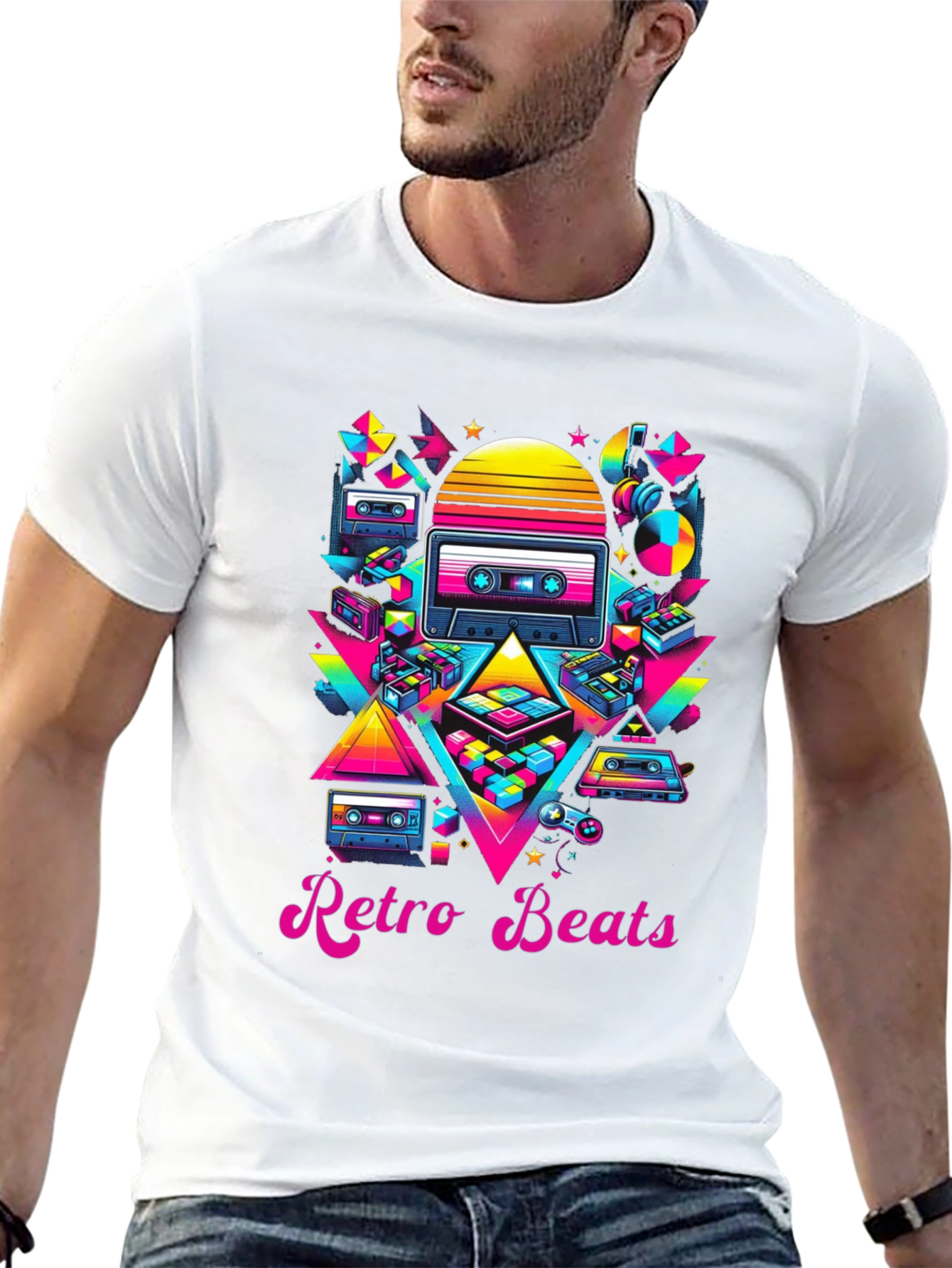 Black Retro Beats T-Shirt - 80s Music Style view 13