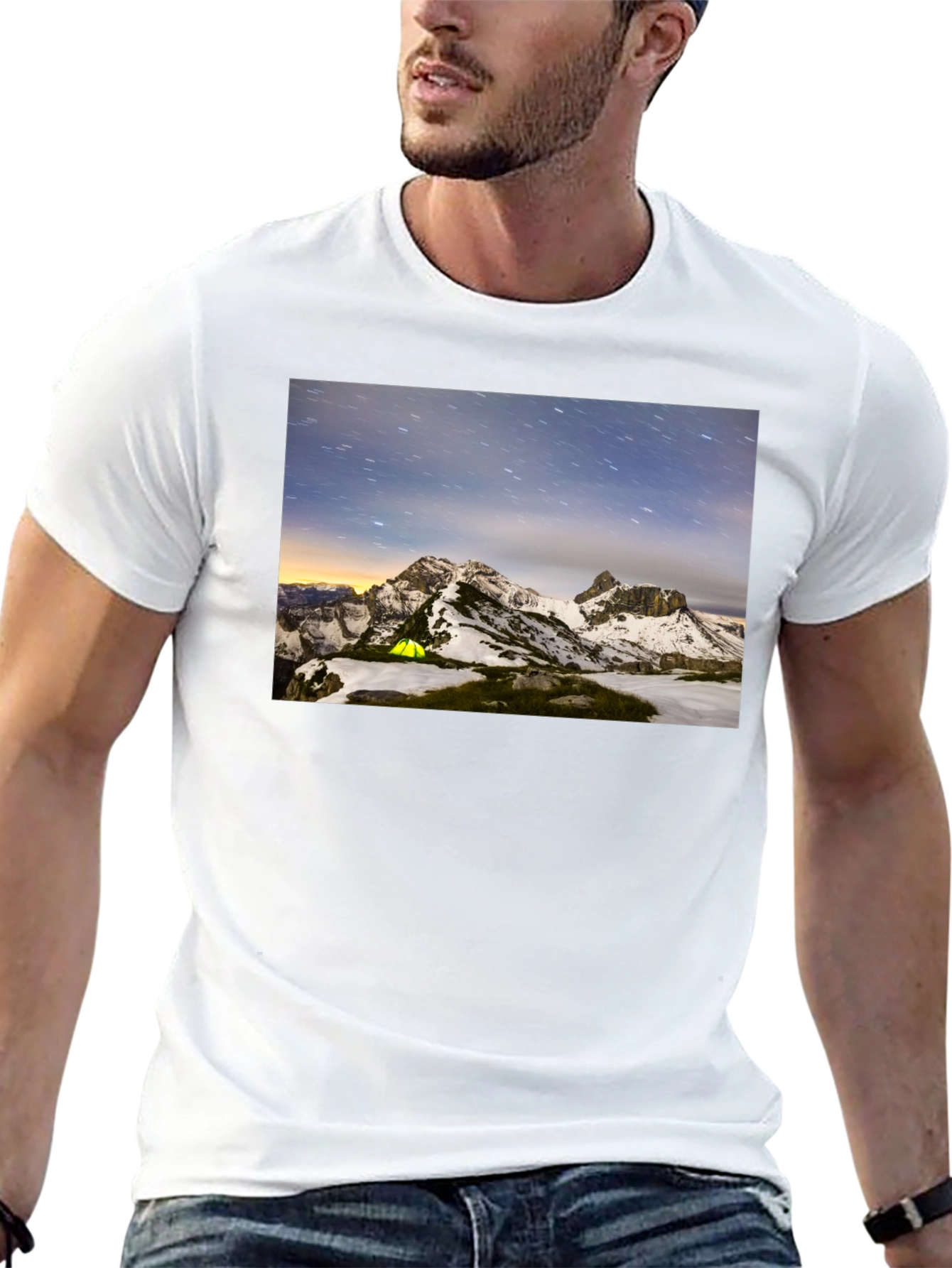 Black Mountain Starry Night Camping Black T-Shirt view 13