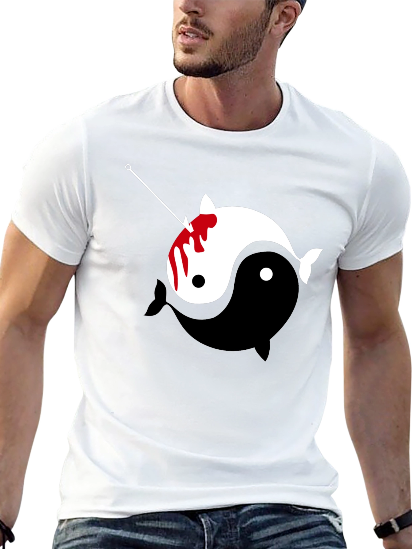 Black Yin Yang Narwhal Graphic Tee view 13