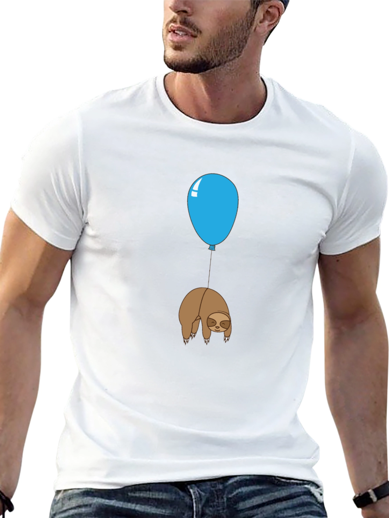 Black Sloth Balloon Graphic Tee - Relaxed Fit Cotton T-Shirt view 13