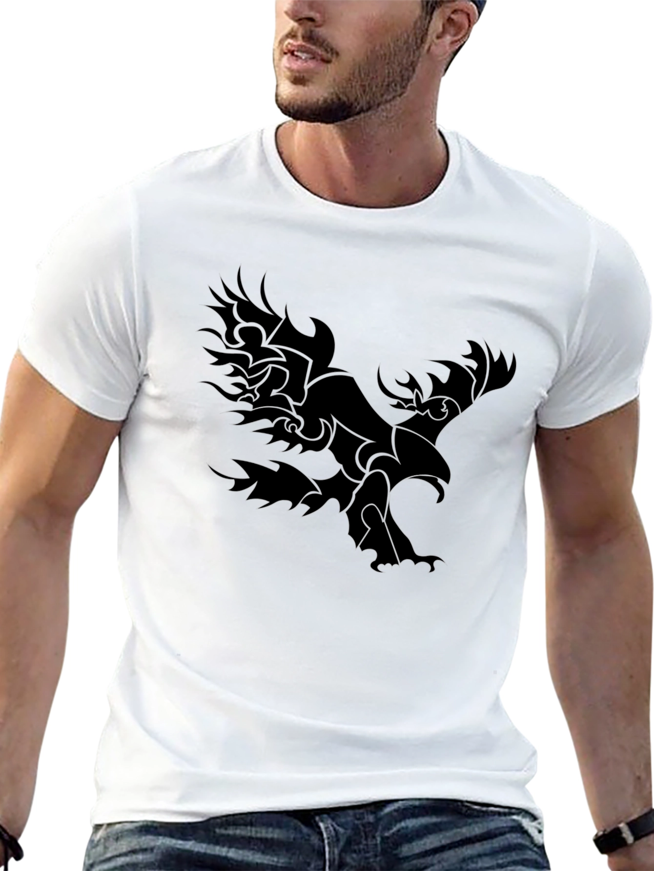 Black Black T-Shirt with Tribal Eagle Design view 13