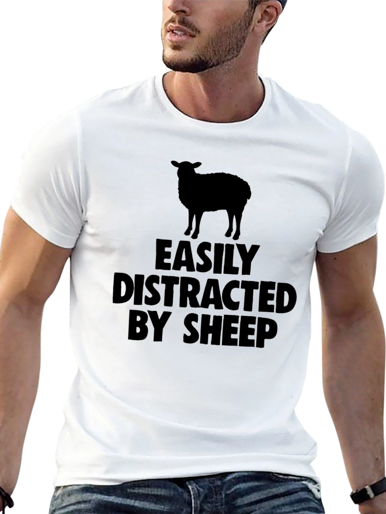 Black Easily Distracted By Sheep Black T-Shirt view 13