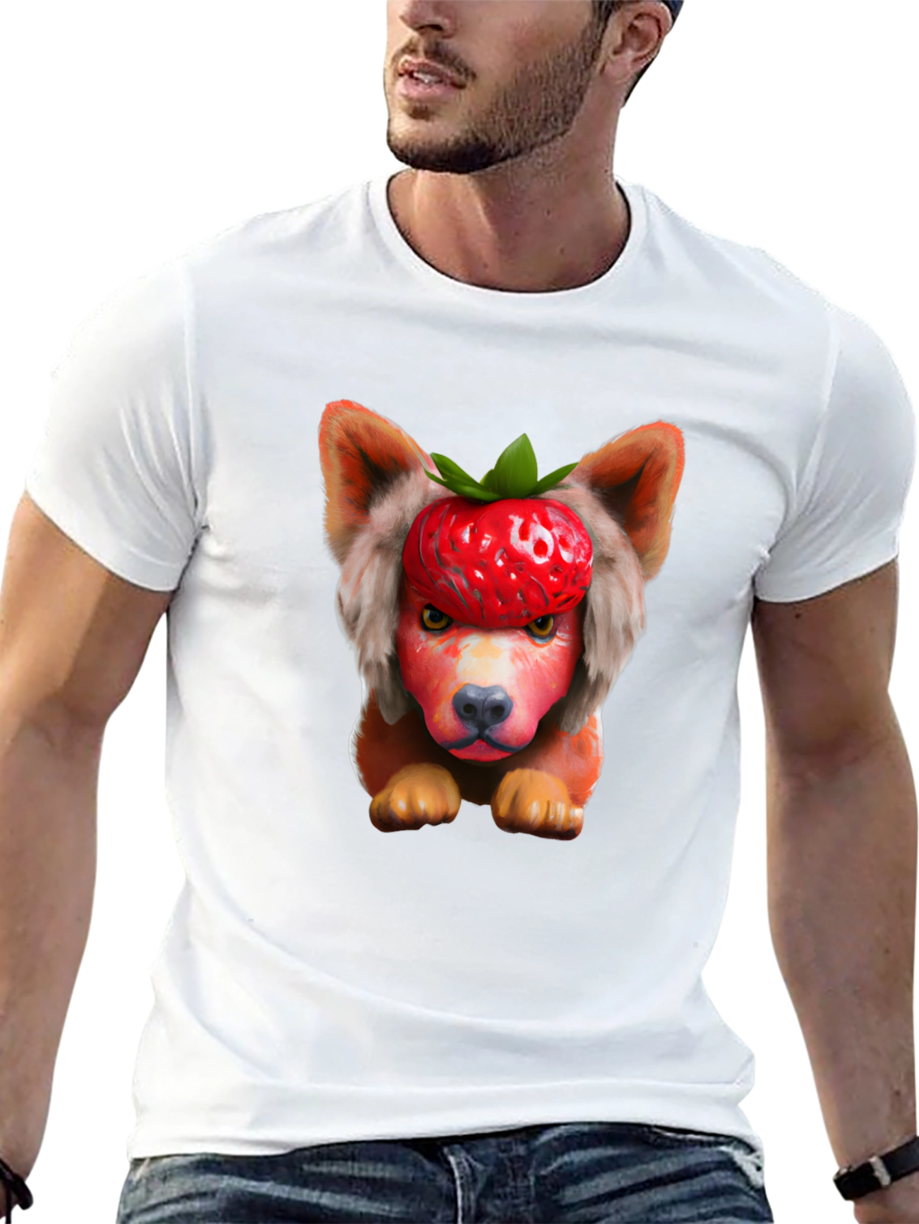 Black Strawberry Dog Head Graphic Tee - Unique & Fun! view 13