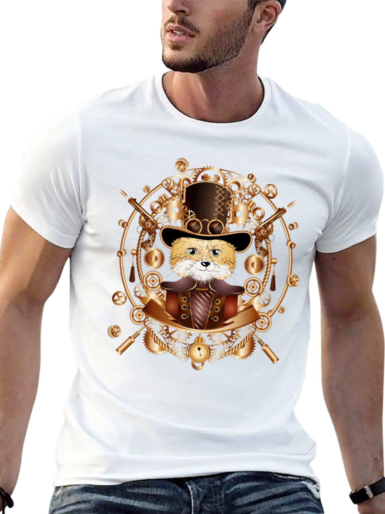 Black Steampunk Fox T-Shirt - Unique Graphic Tee view 13