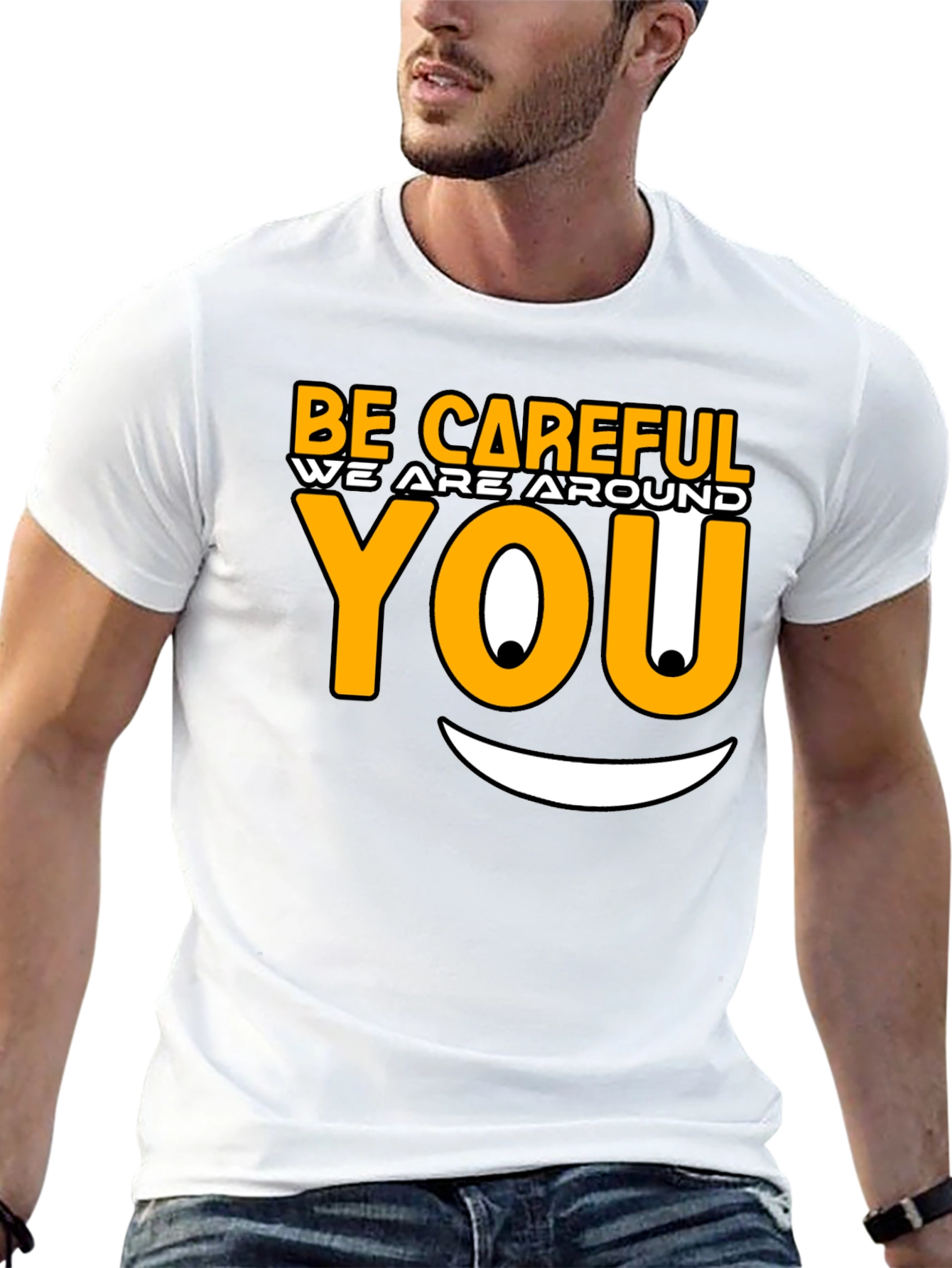 Black Be Careful Graphic T-Shirt - Funny Novelty Tee view 13