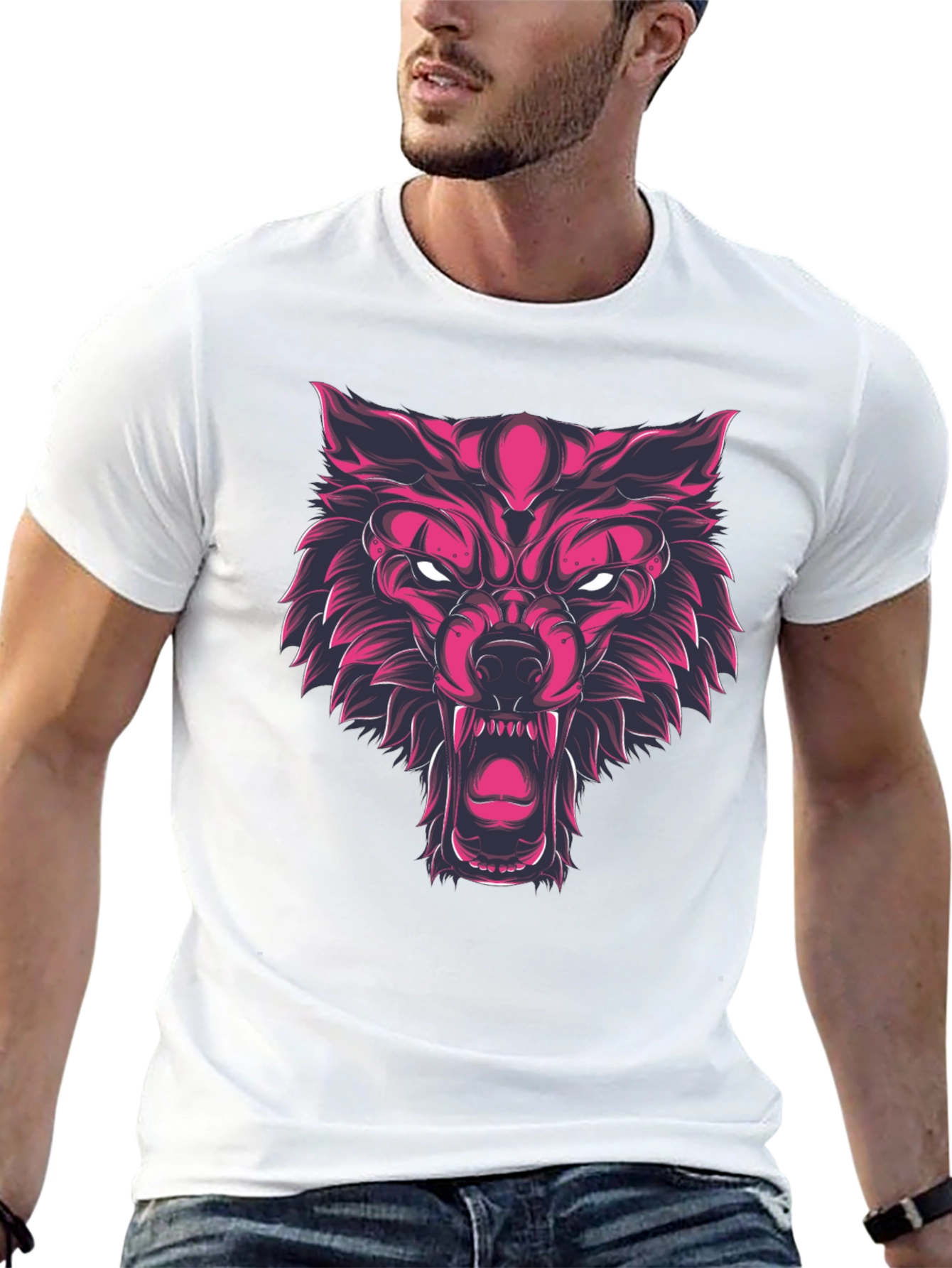 Black Fierce Wolf Graphic Print Black T-Shirt view 13