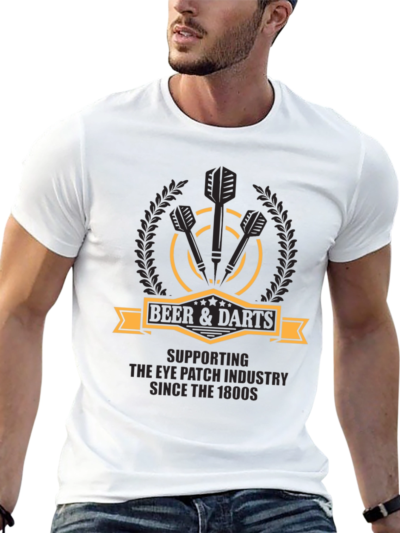 Black Beer & Darts T-Shirt - Eye Patch Industry Supporter view 13