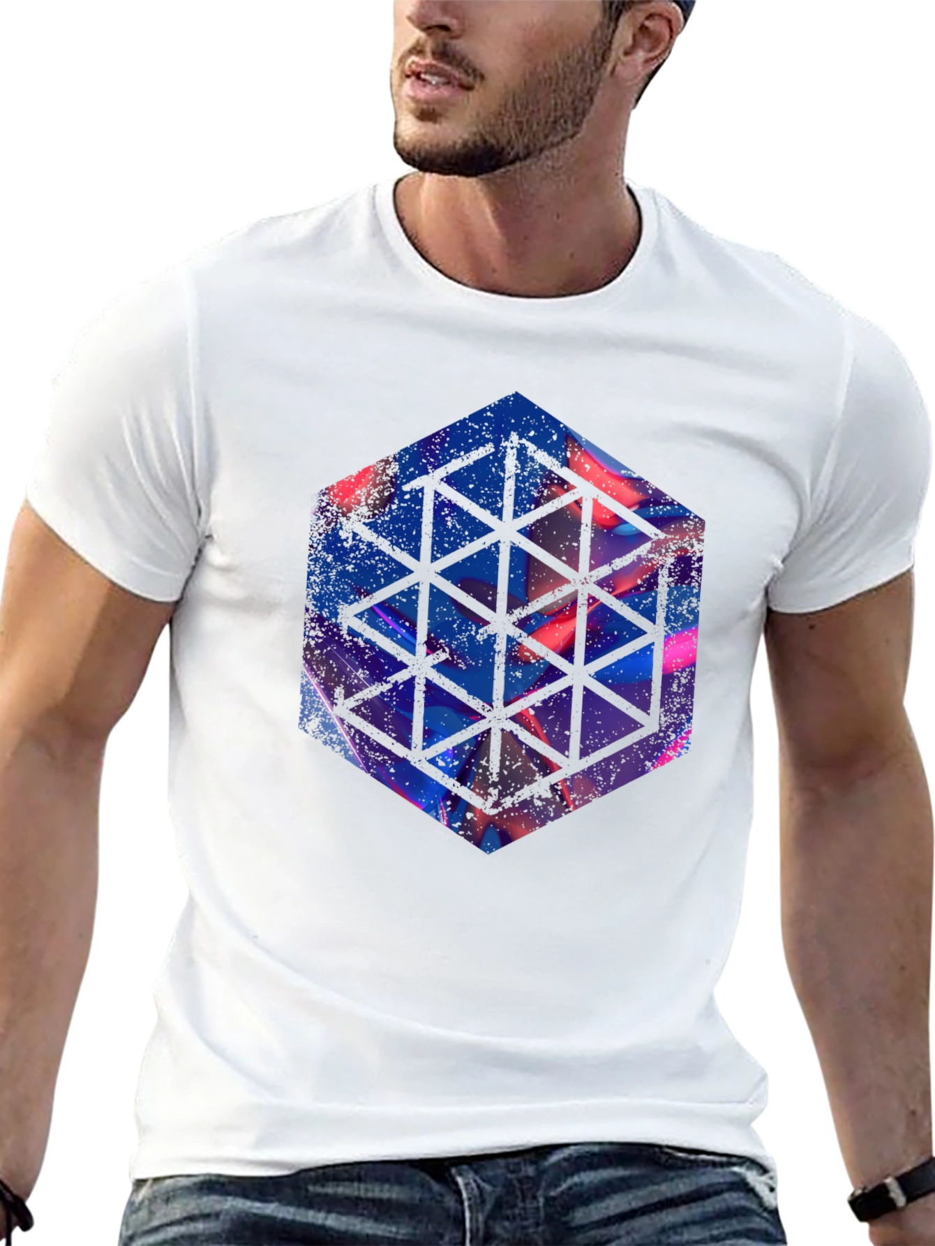 Black Geometric Hexagon Graphic Black T-Shirt view 13