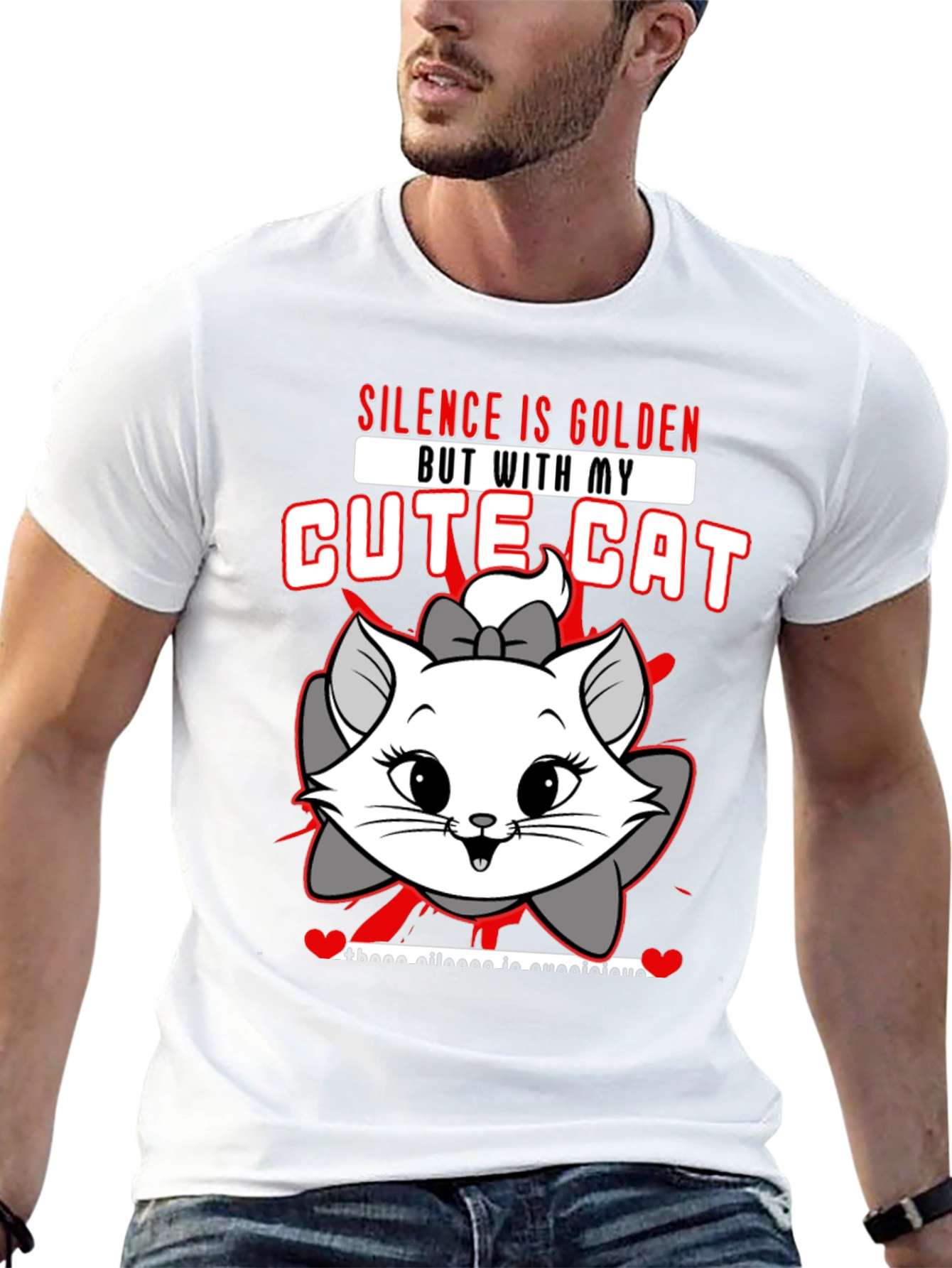 Black Cute Cat Graphic Tee - "Silence is Golden" view 13