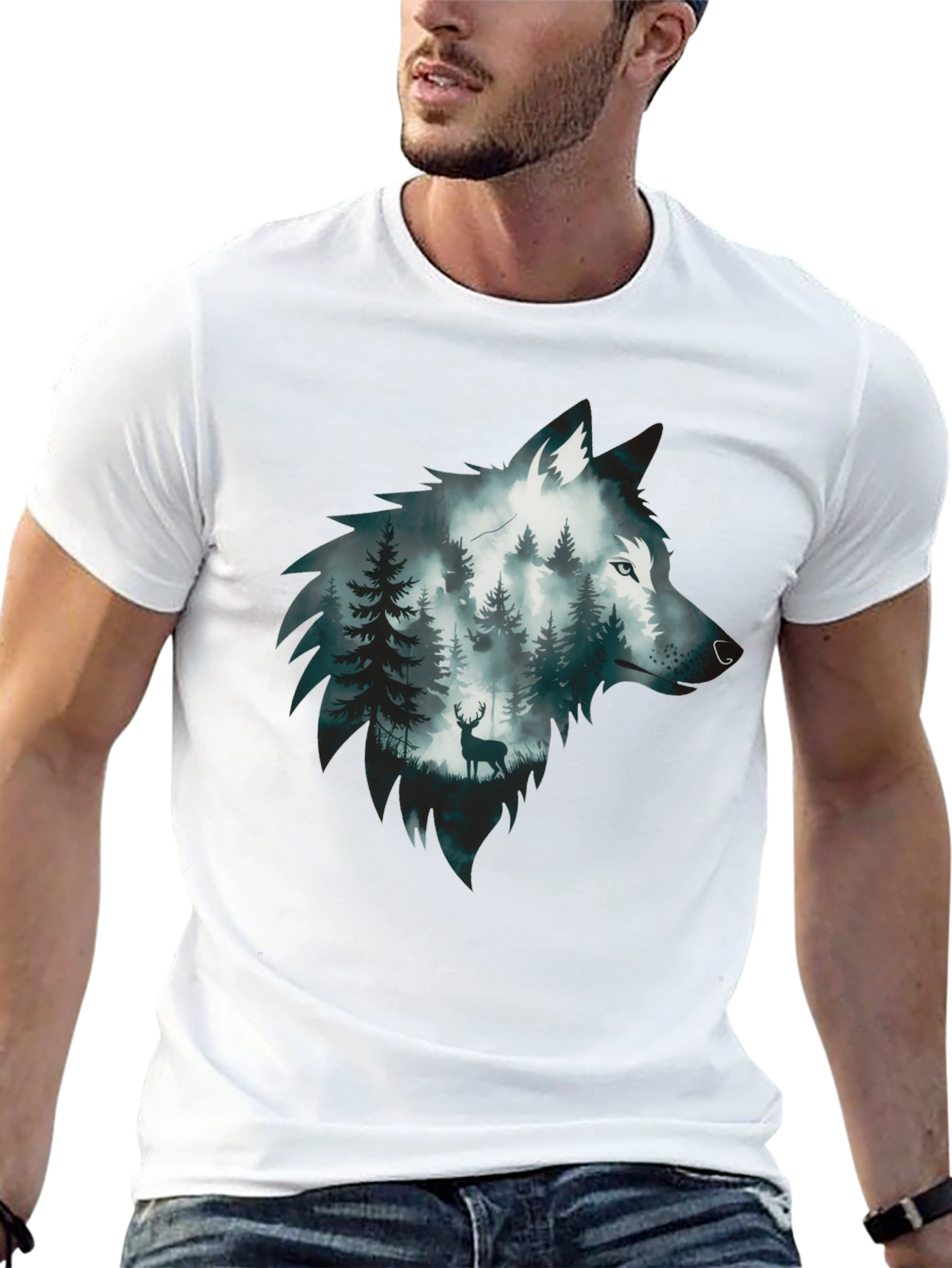Black Wolf Forest Graphic Tee - Nature Inspired Design view 13