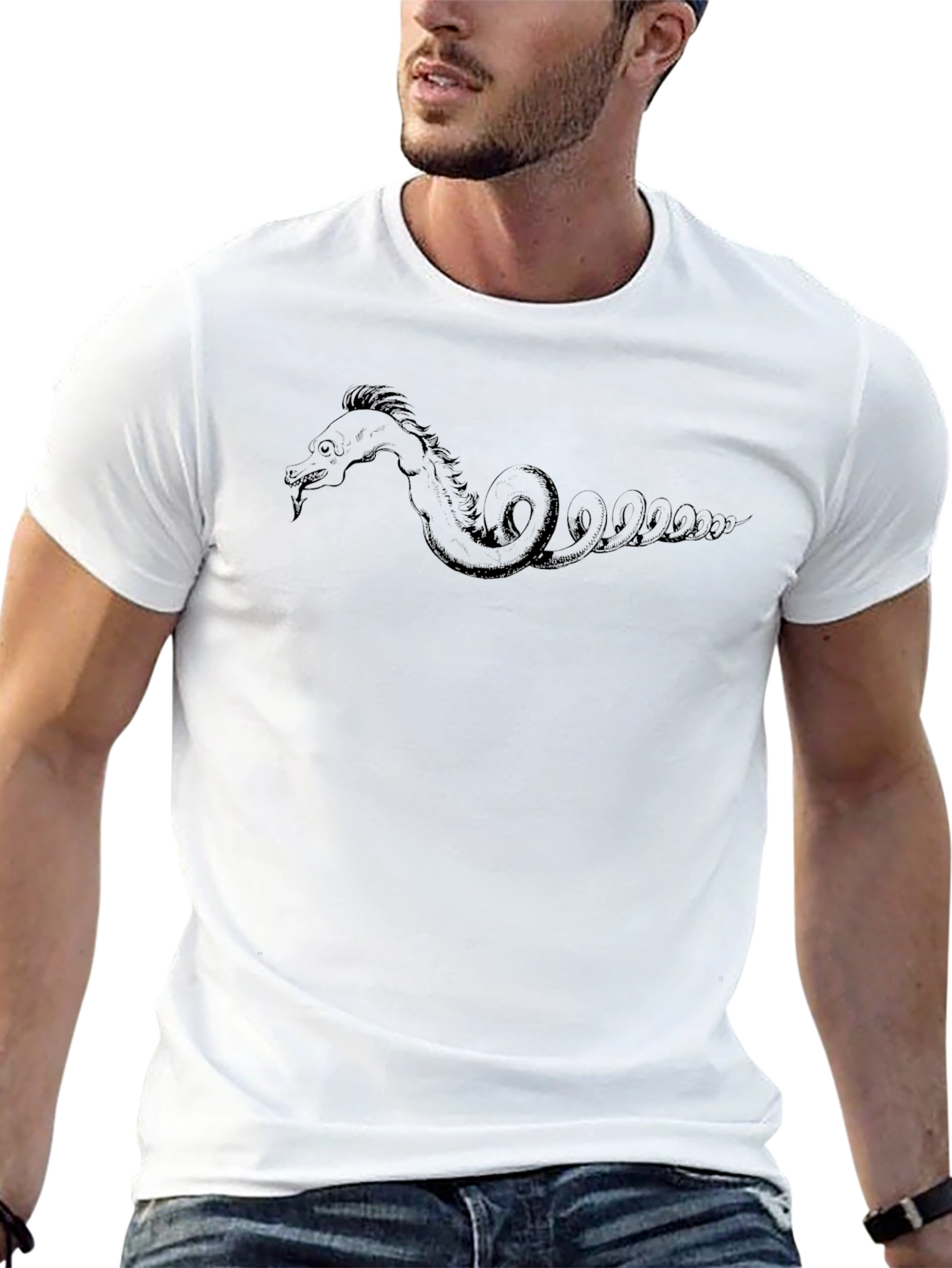 Black Sea Serpent Graphic Tee - Black Cotton T-Shirt view 13