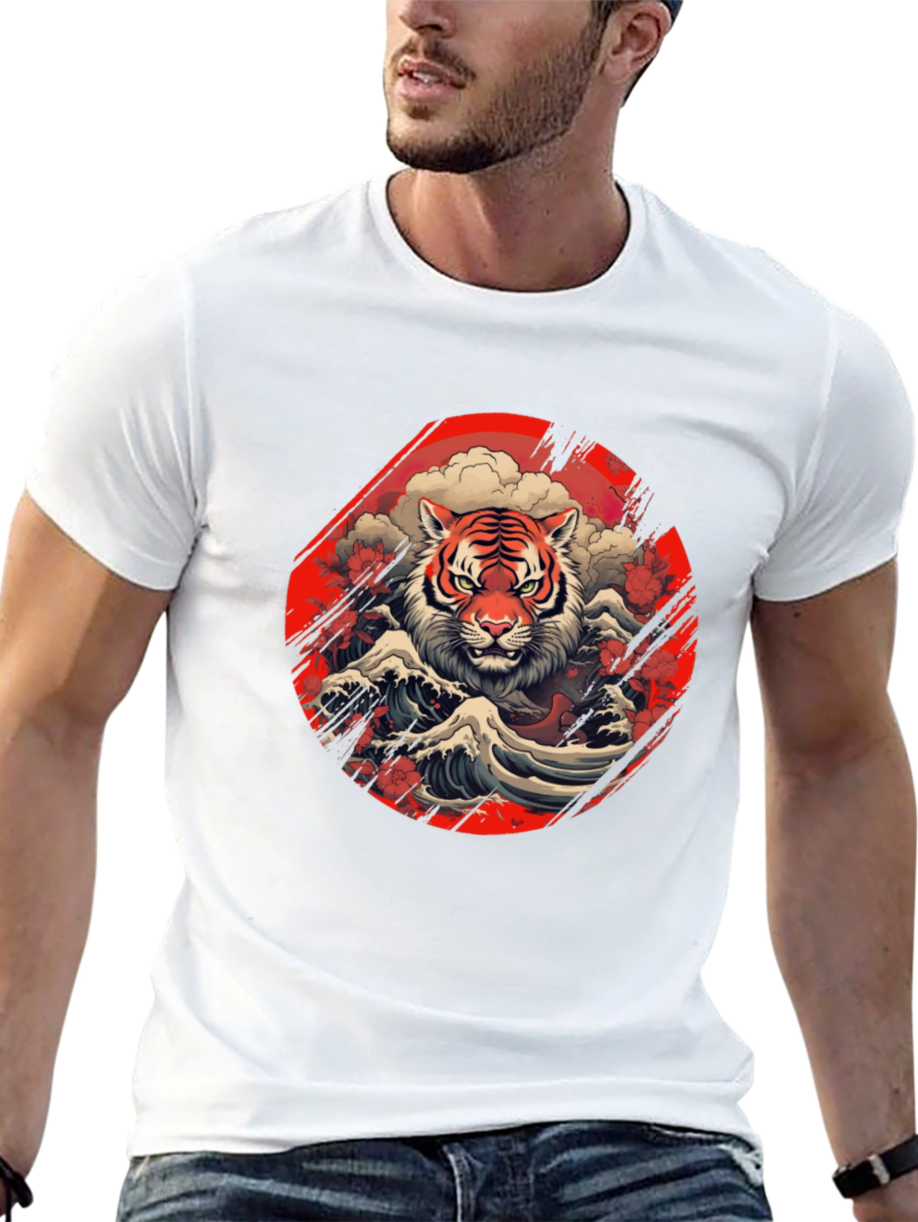 Black Tiger Wave Graphic Tee - Stylish Men's Black T-Shirt view 13
