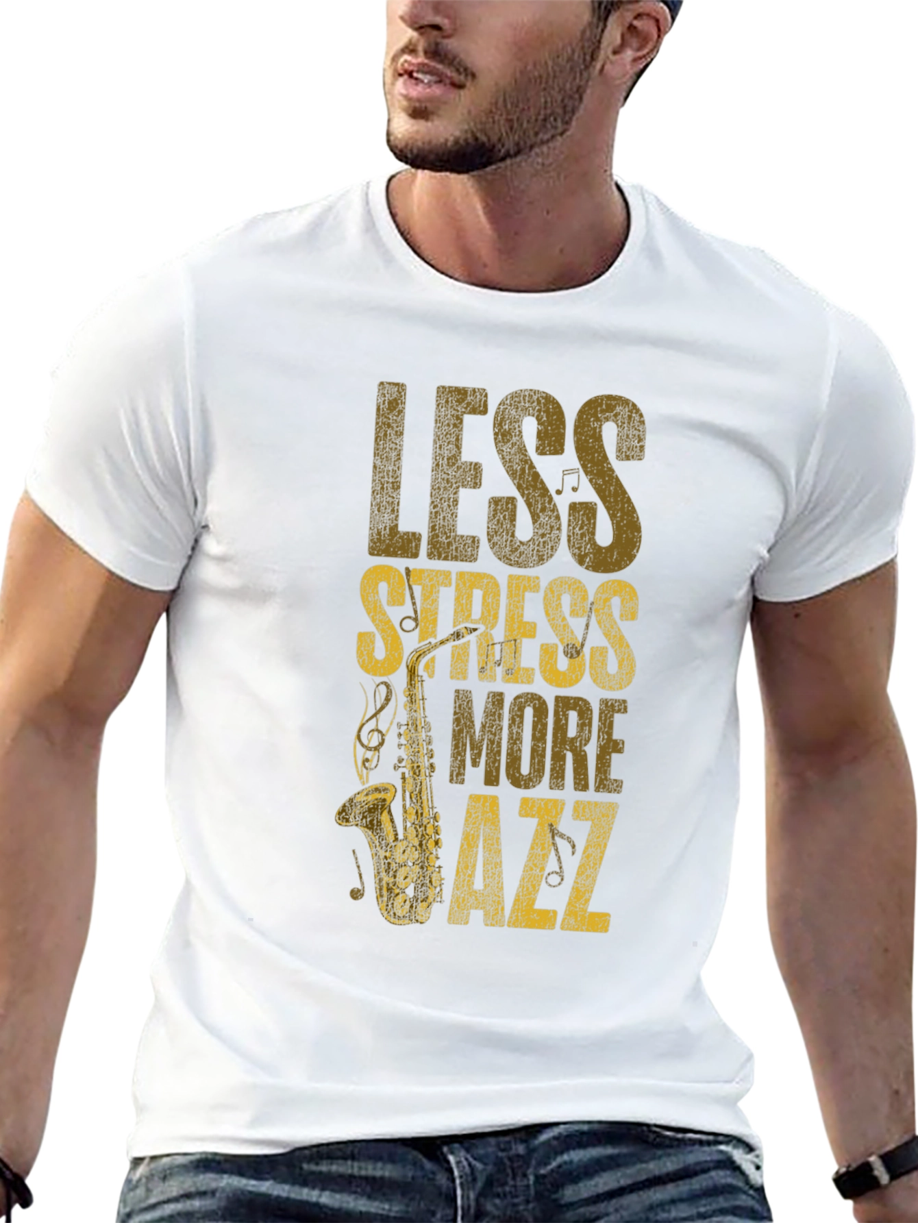 Black Less Stress More Jazz T-Shirt - Cool Music Tee view 13