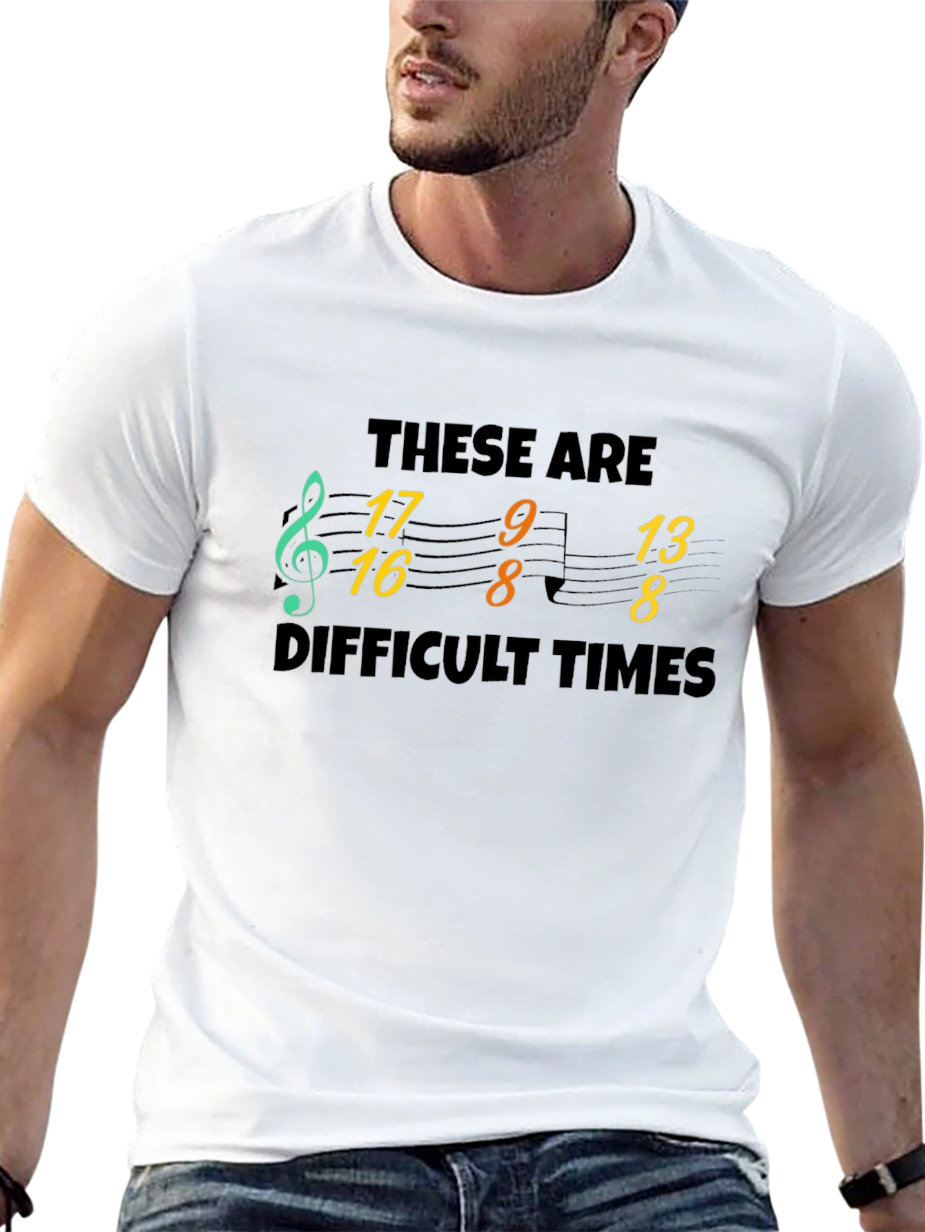 Black Difficult Times Music Note T-Shirt view 13