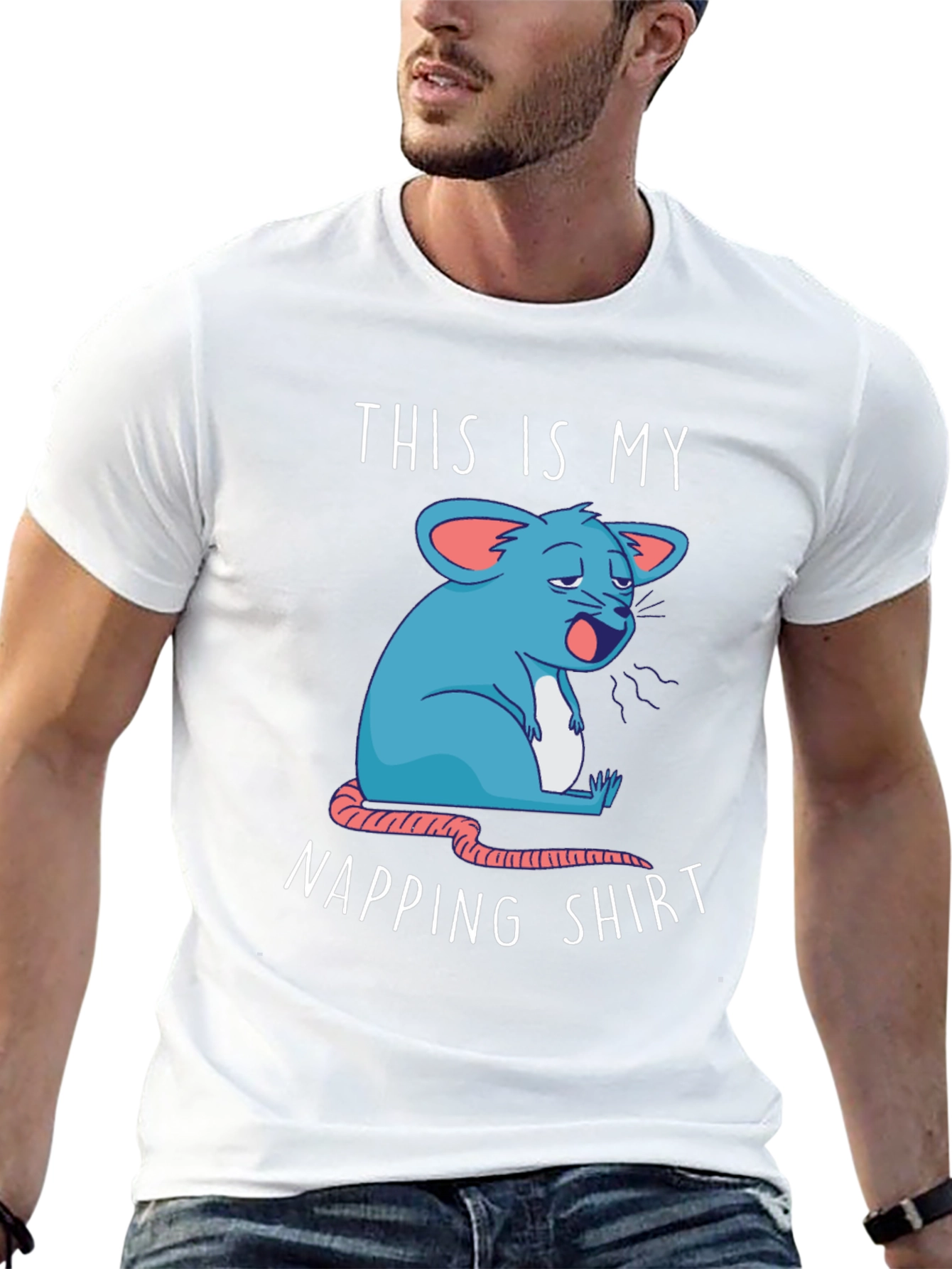 Black Napping Shirt - Funny Cartoon Sleepy Mouse Tee view 13